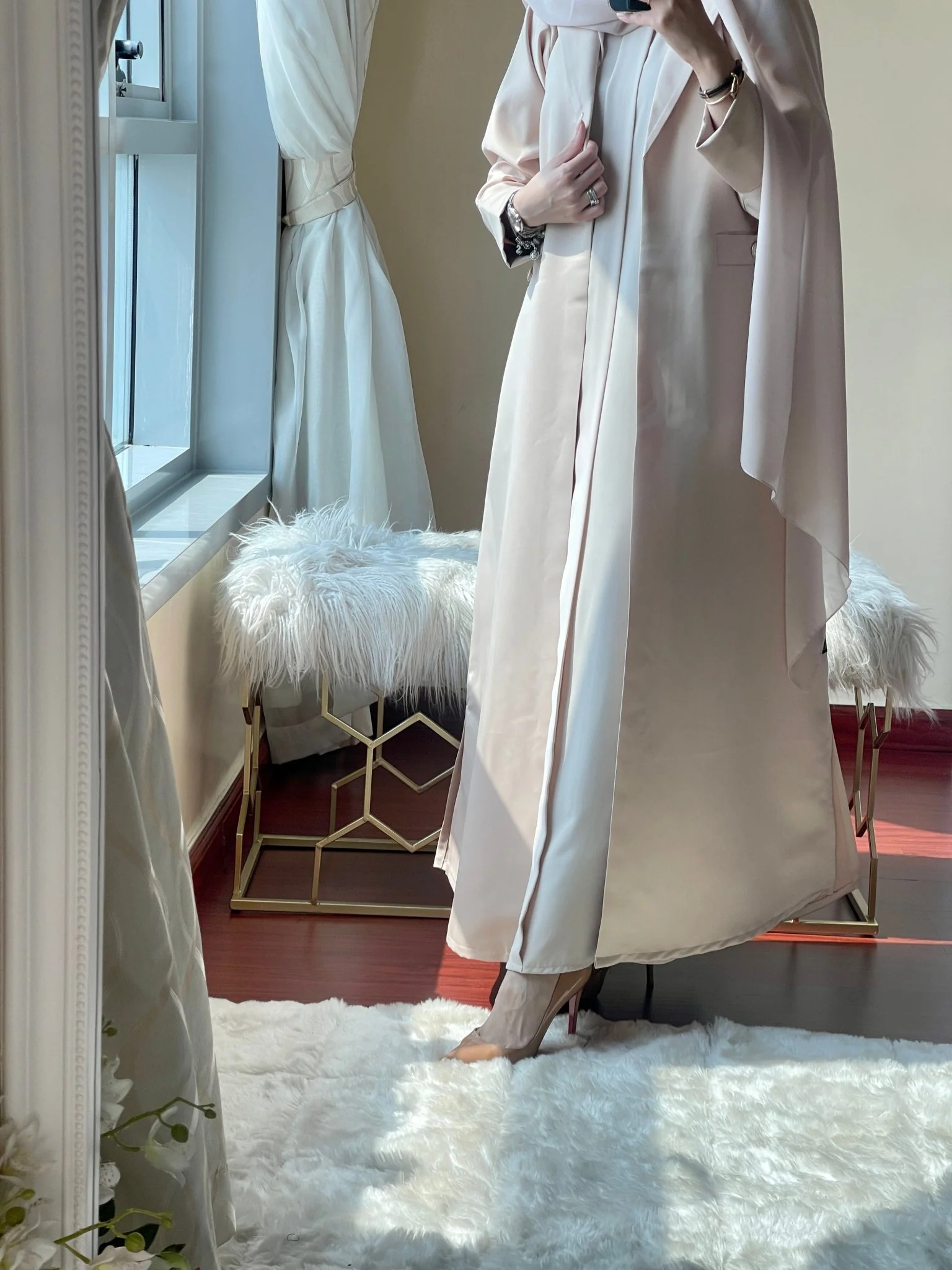 C-RTW-Beige-Satin-Coat-Abaya - Image 3