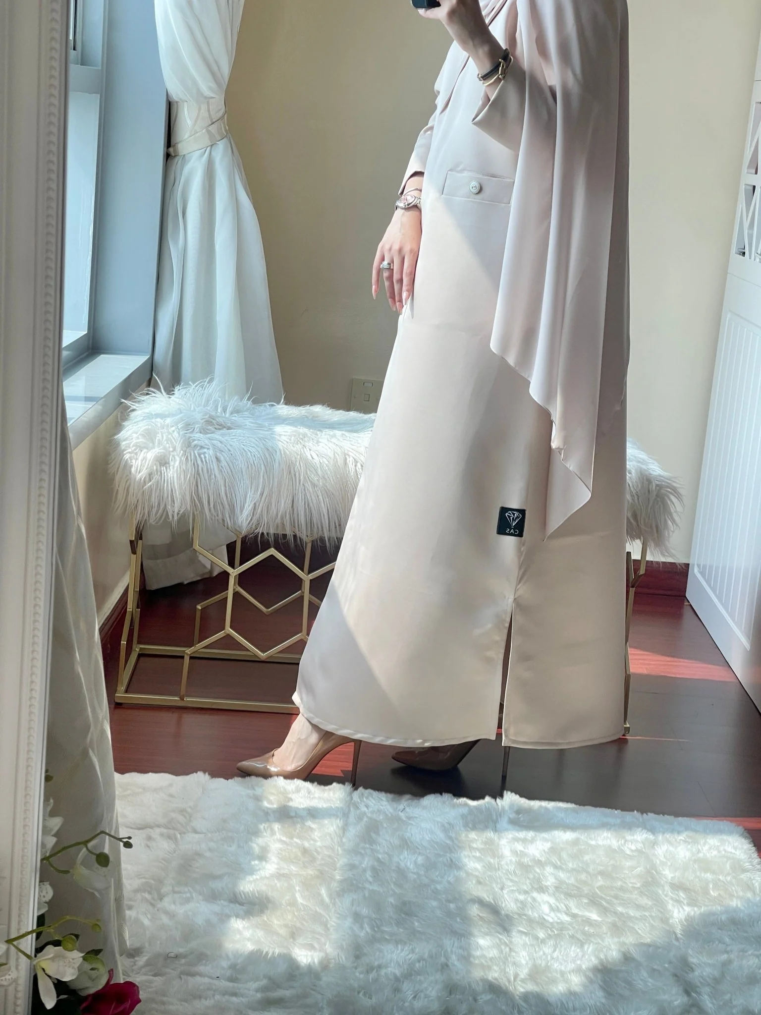 C-RTW-Beige-Satin-Coat-Abaya - Image 4