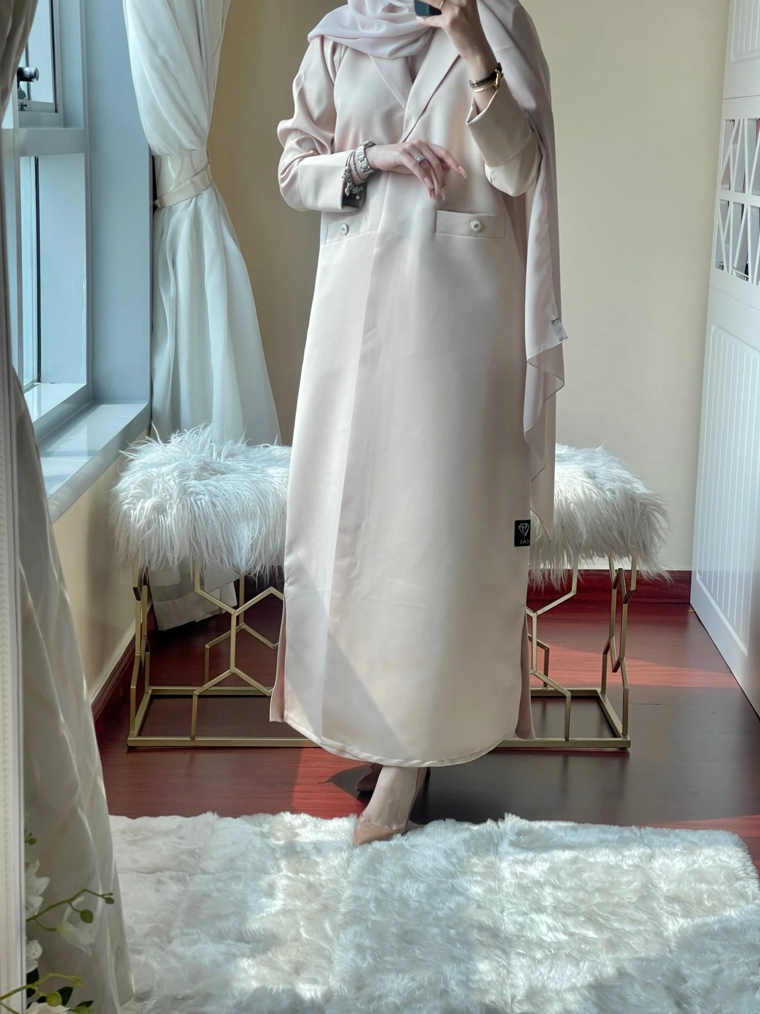 C-RTW-Beige-Satin-Coat-Abaya - Image 9