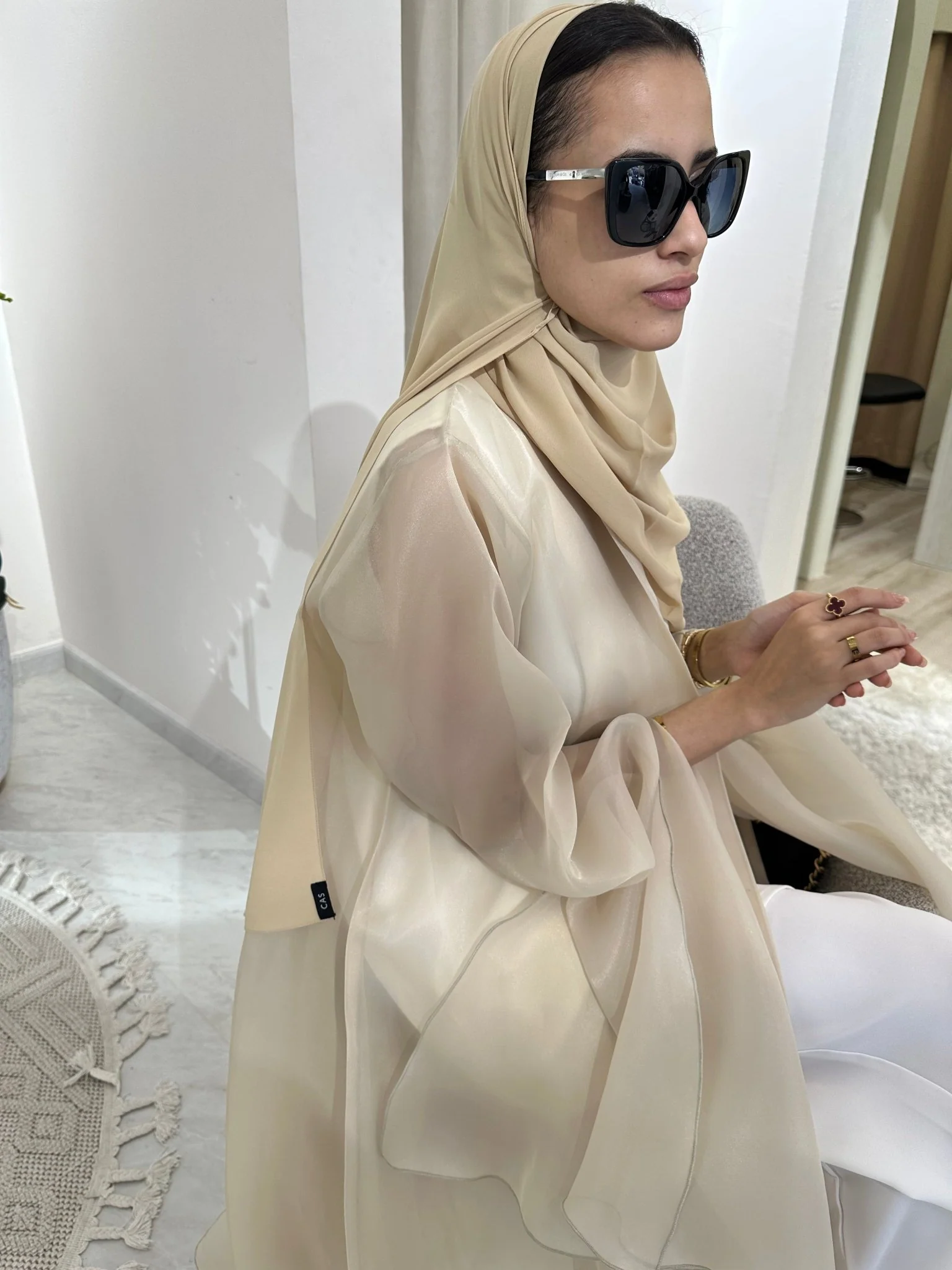 C RTW Beige Summer Organza Eid Abaya - Image 2