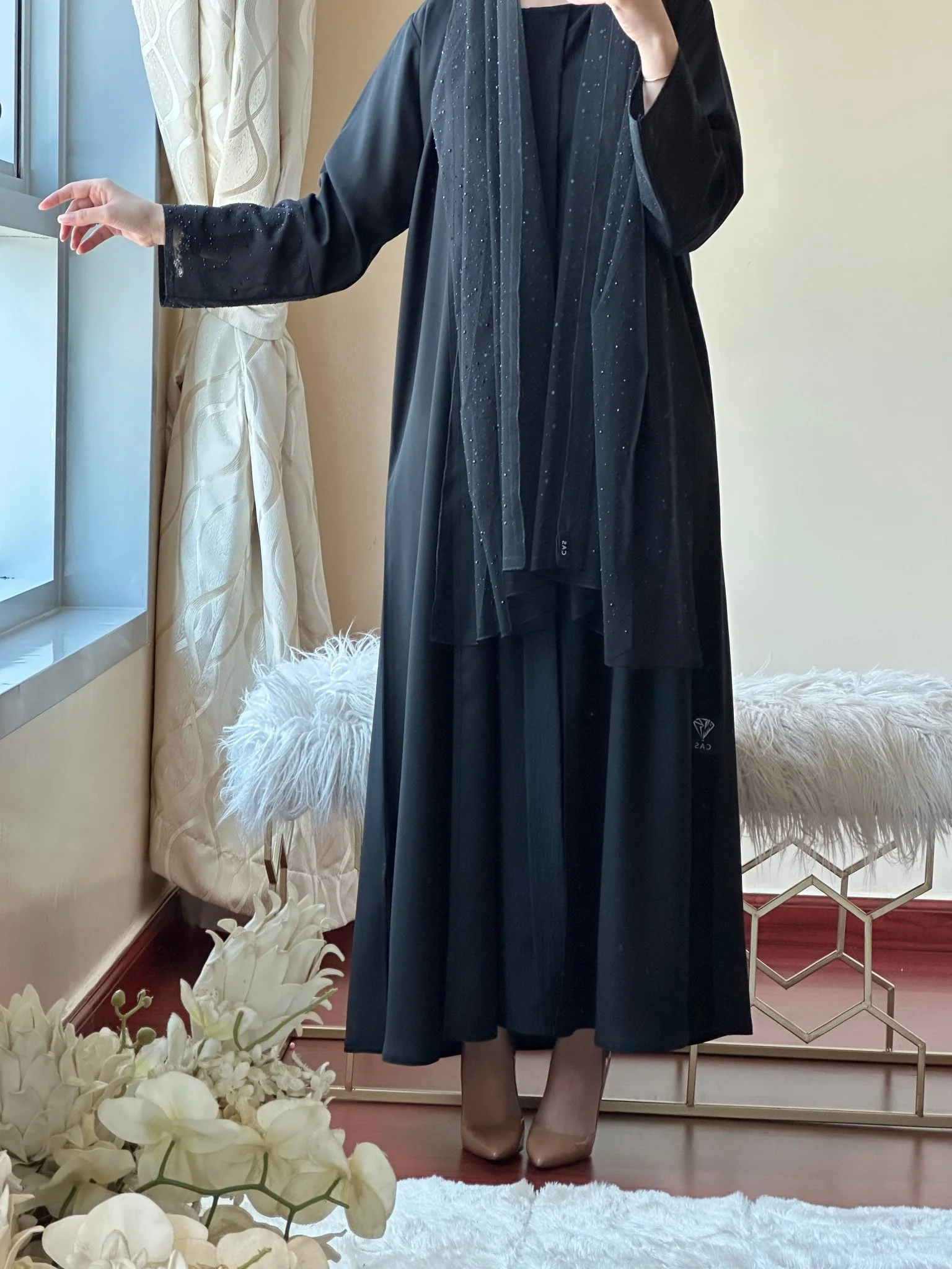 C-RTW-Black-Dantel-Abaya-139 - Image 3
