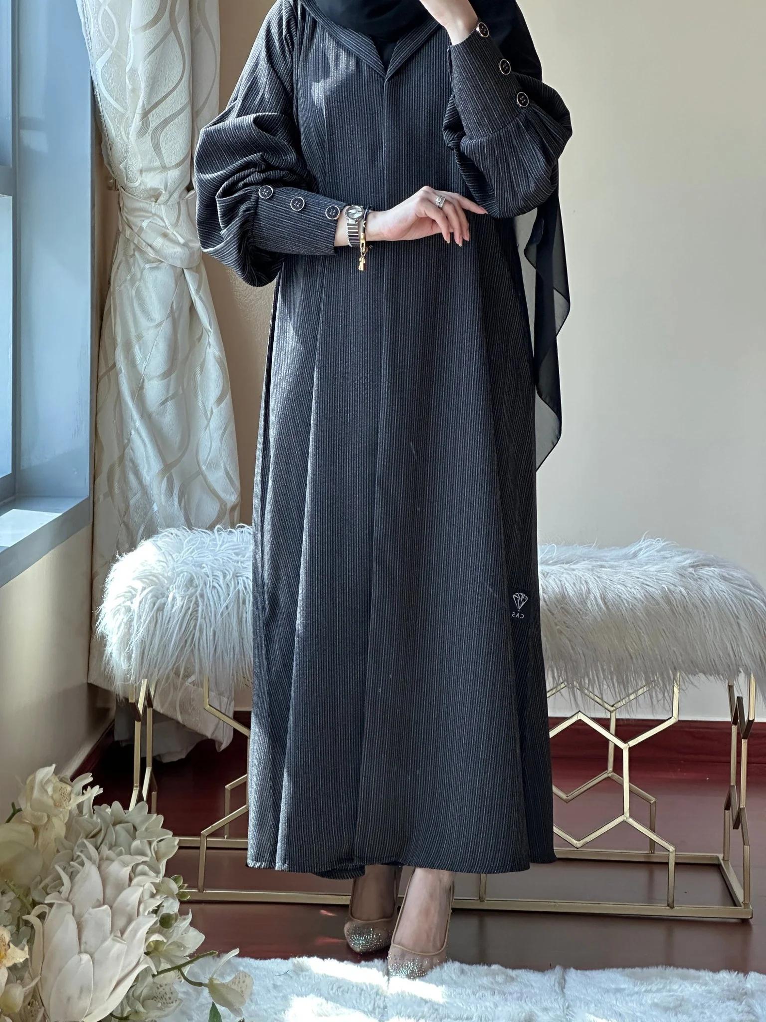 C-Black-DarkGrey-Work-Abaya-109 - Image 3