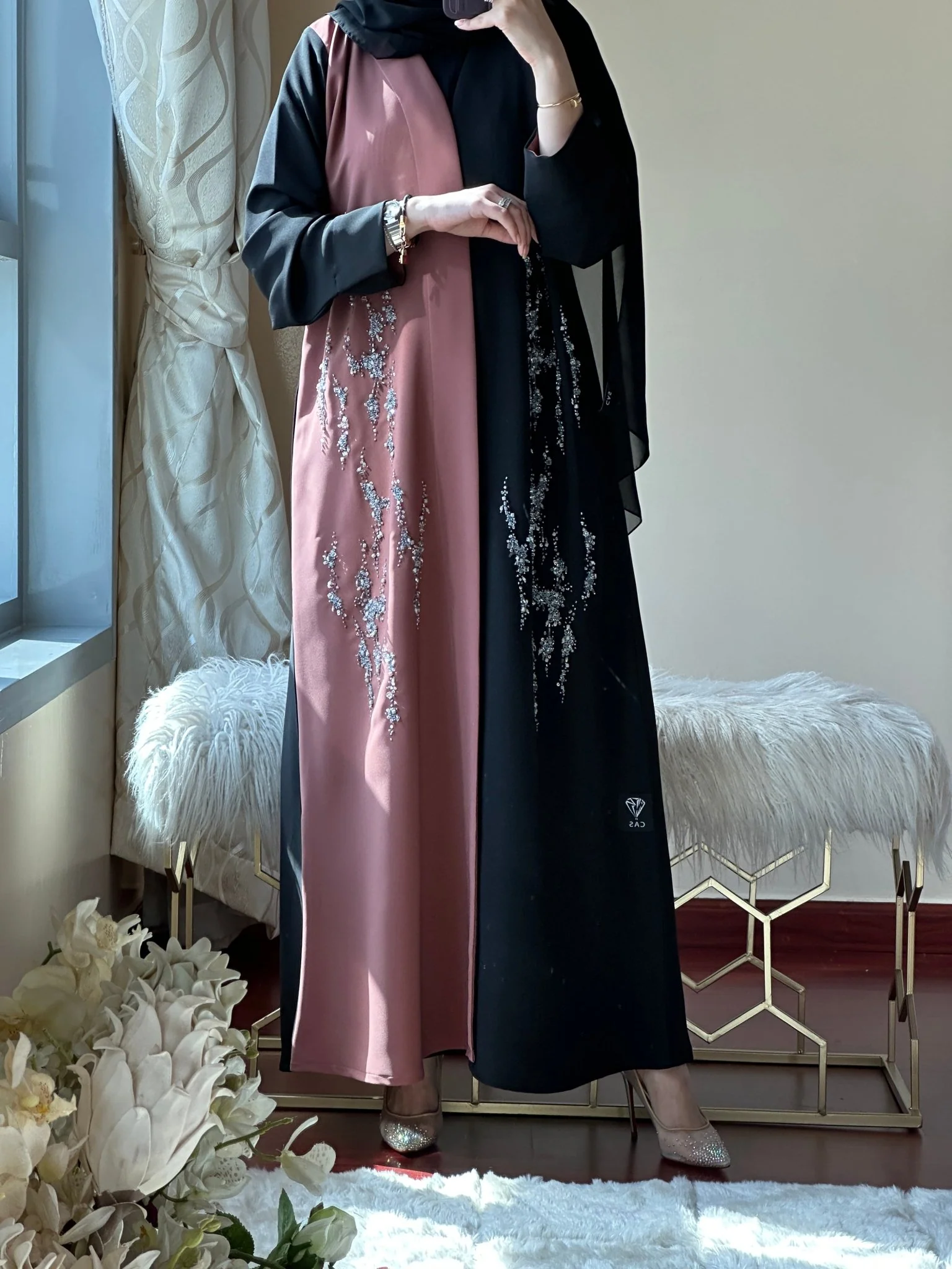 C RTW Black Pink Work Abaya 111 - Image 4