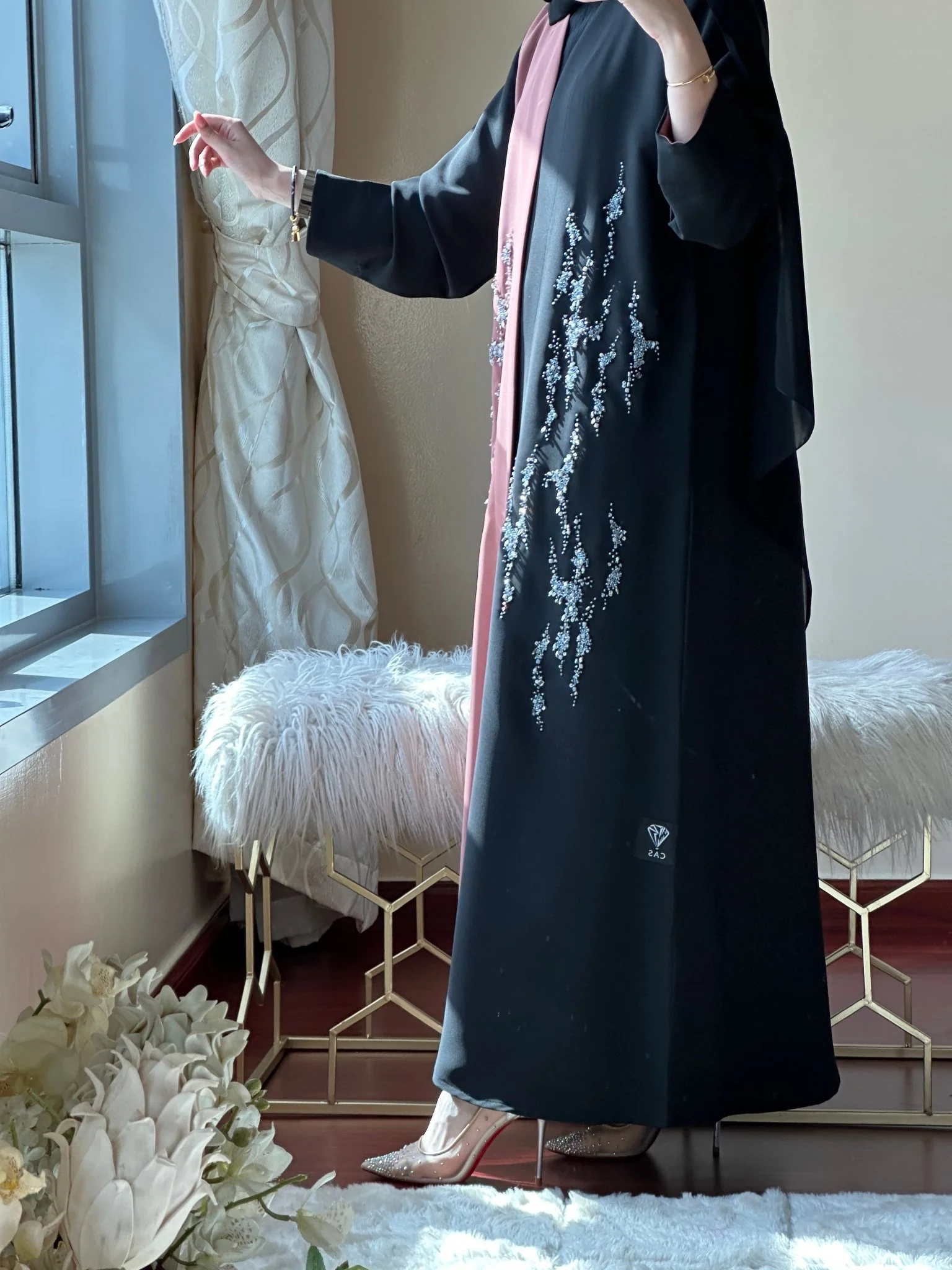 C RTW Black Pink Work Abaya 111 - Image 8