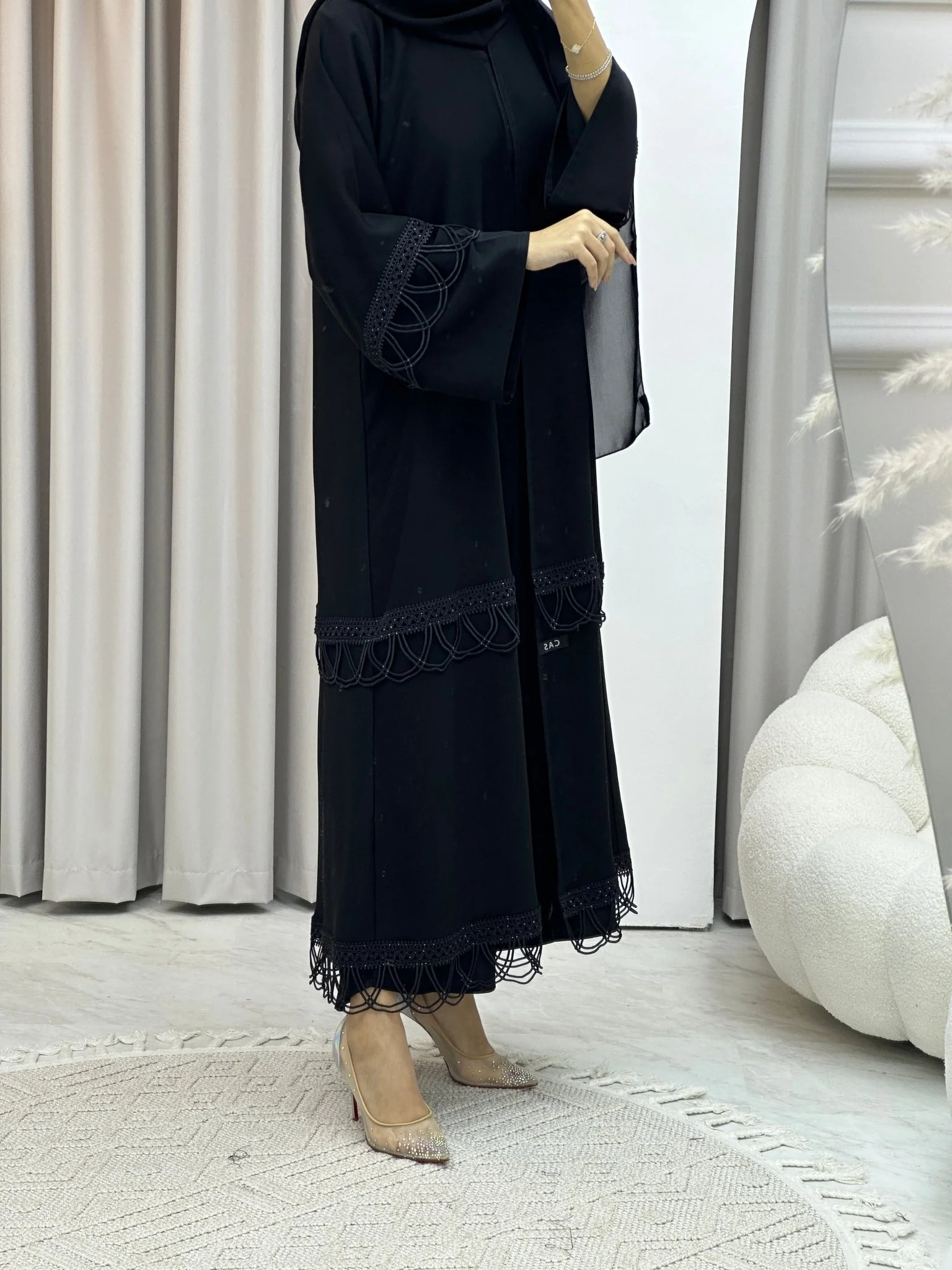 C RTW Black Scallops Lace Abaya - Image 4