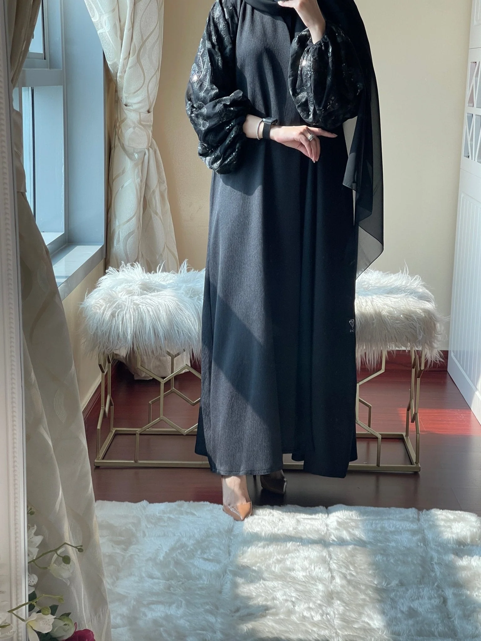C RTW Black Work Coat Abaya 44 - Image 2