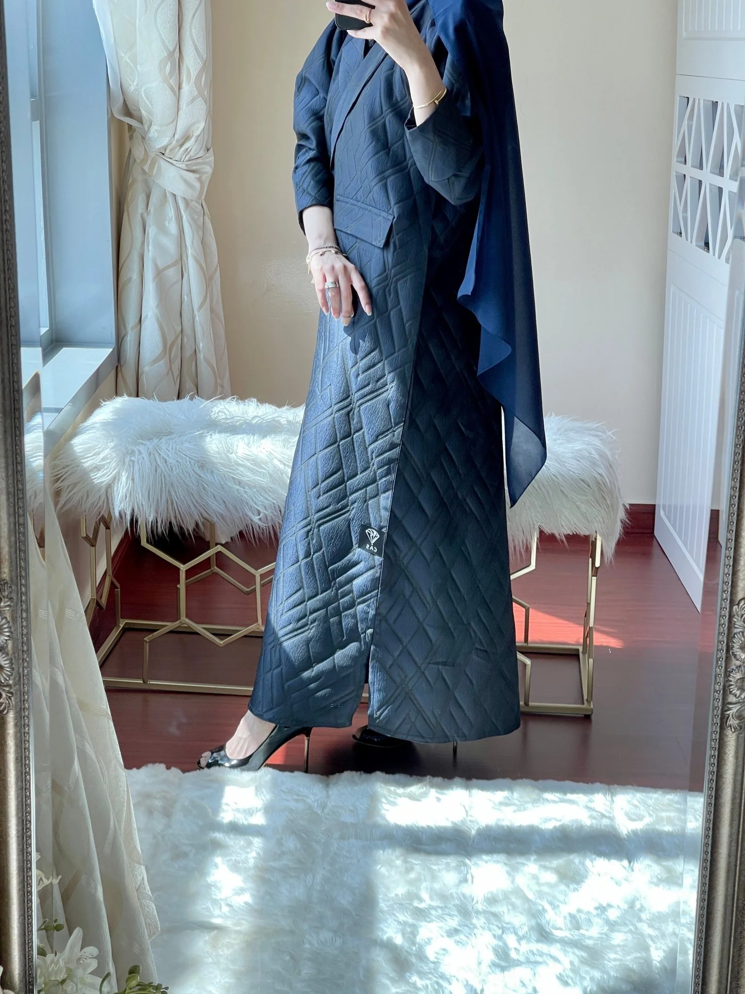 C RTW Blue Jacquard Ramadan Abaya Set-29 - Image 4