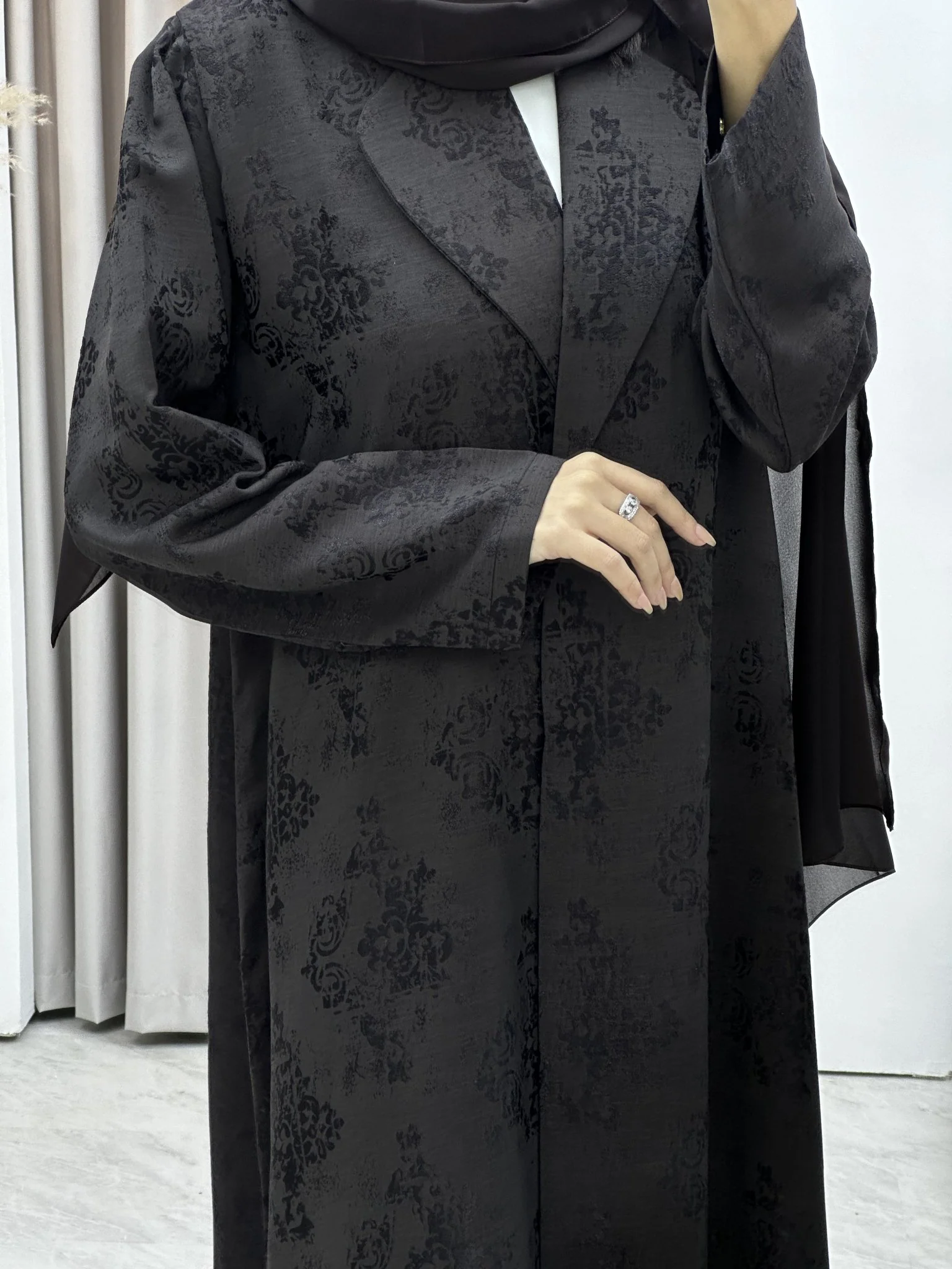 C RTW Brown Floral Print Coat Abaya - Image 3