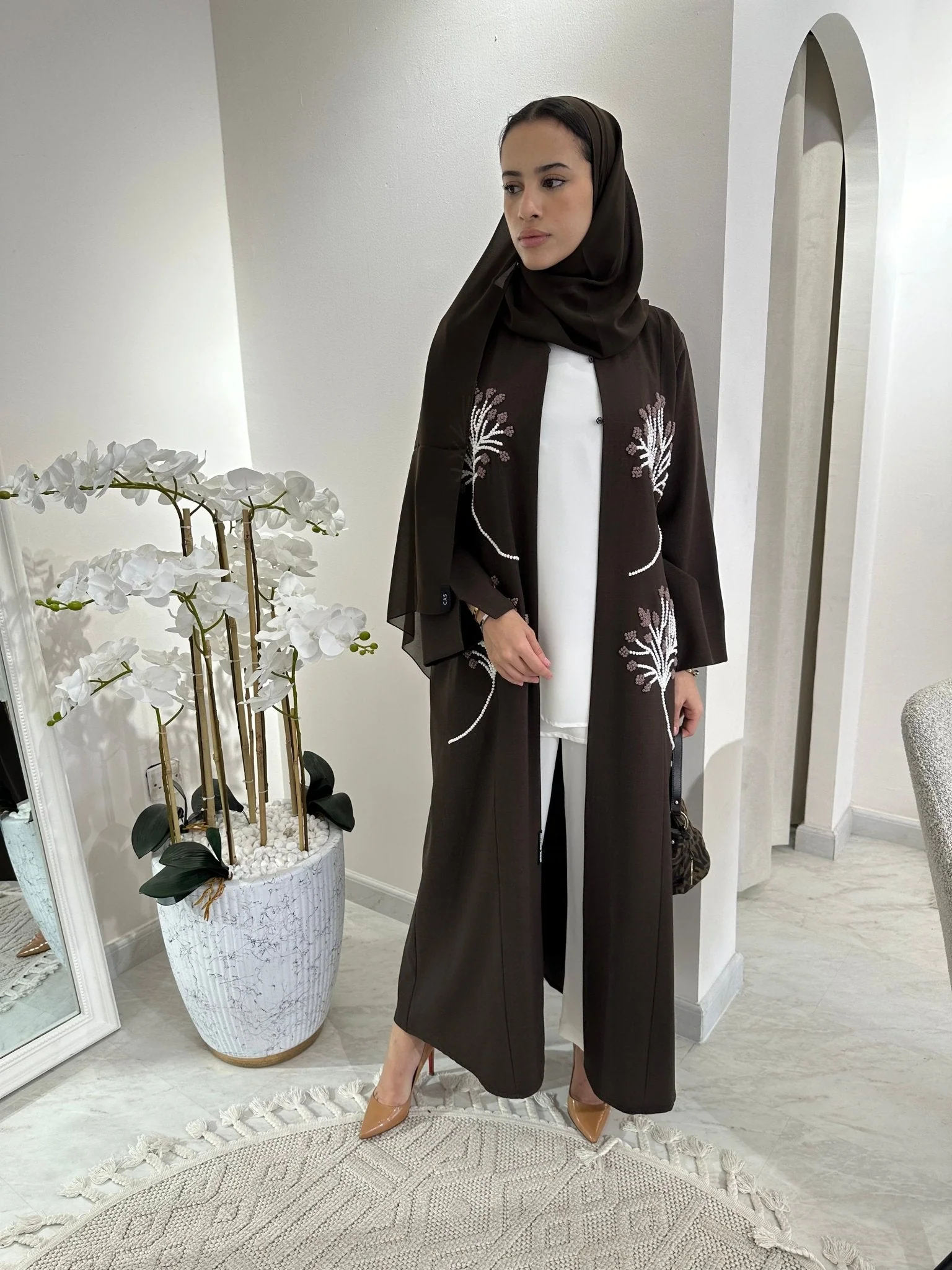 C RTW Brown Summer Linen Eid Abaya - Image 4
