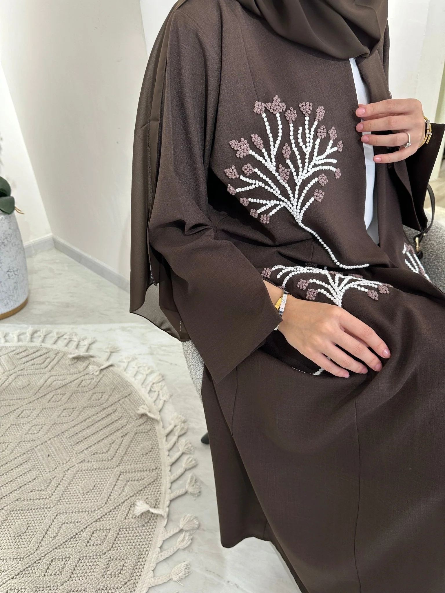 C RTW Brown Summer Linen Eid Abaya - Image 7