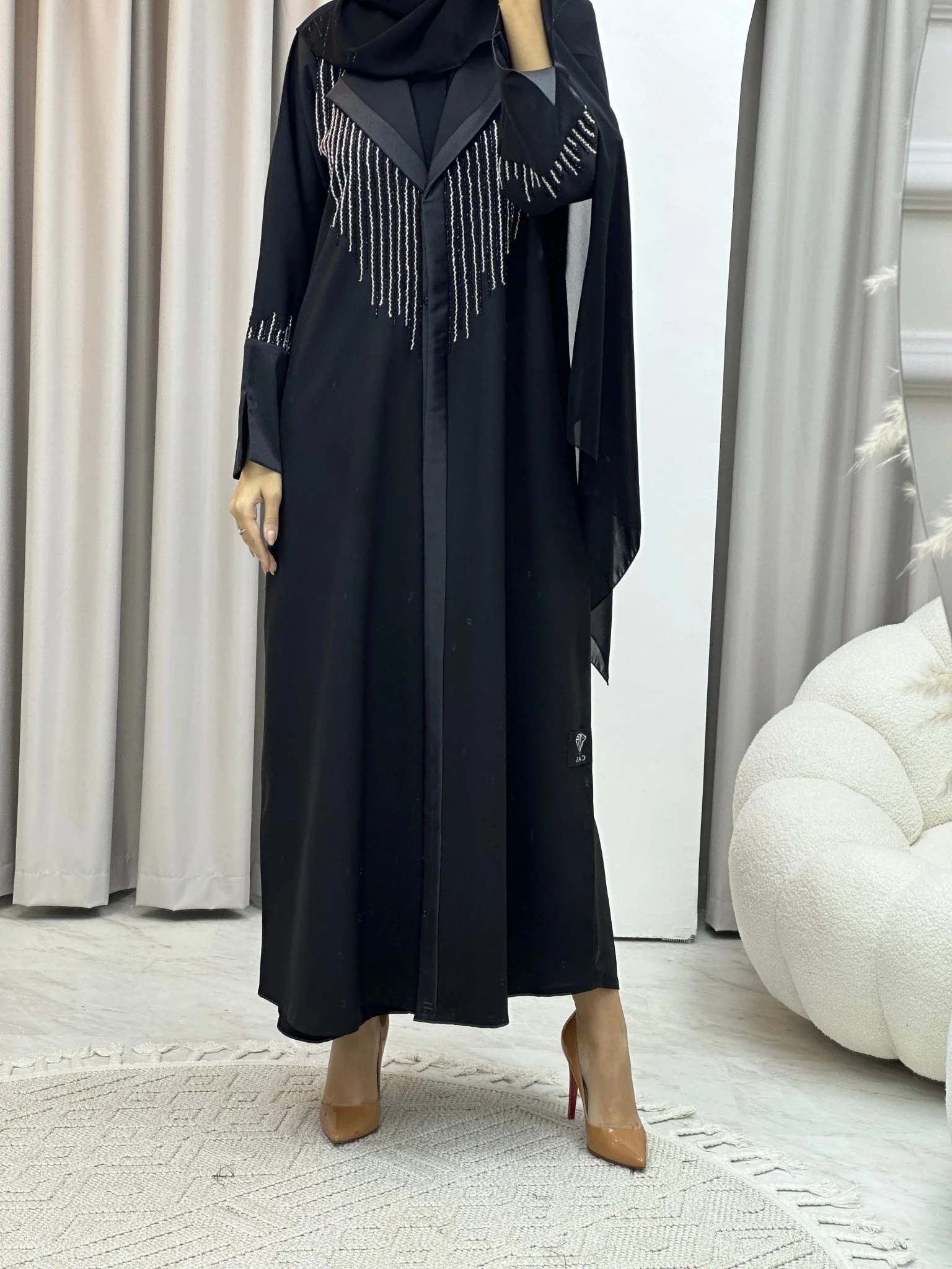 C RTW Coat Black Silver Abaya - Image 6