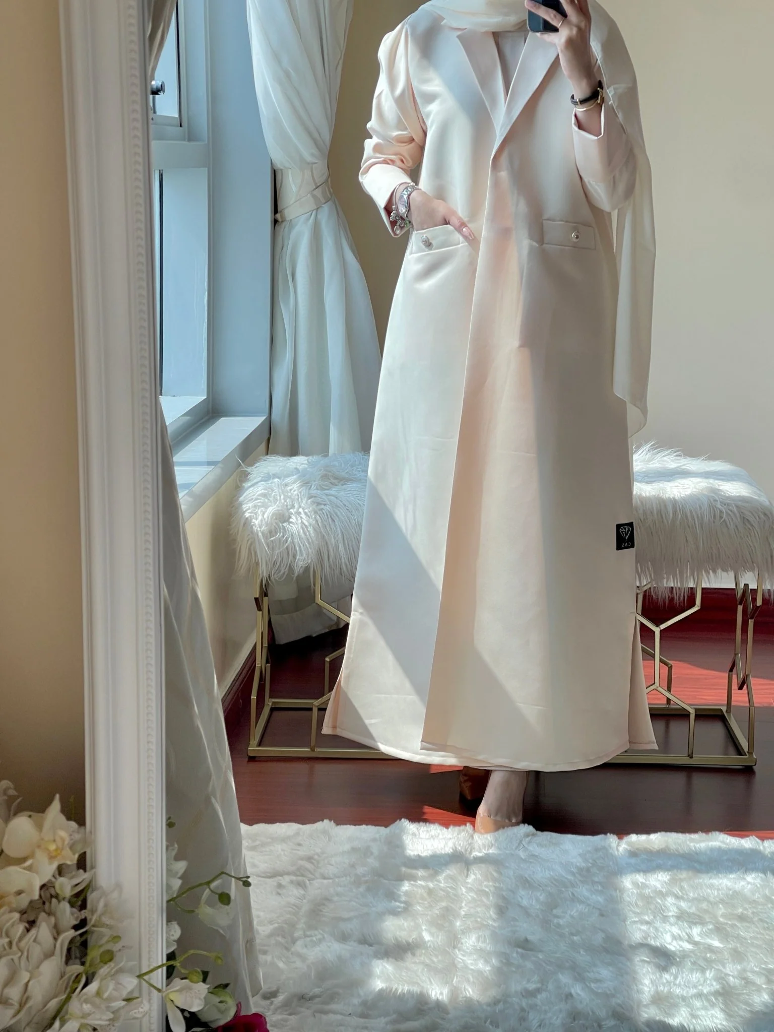 C-RTW-Cream-Satin-Coat-Abaya-Set - Image 2