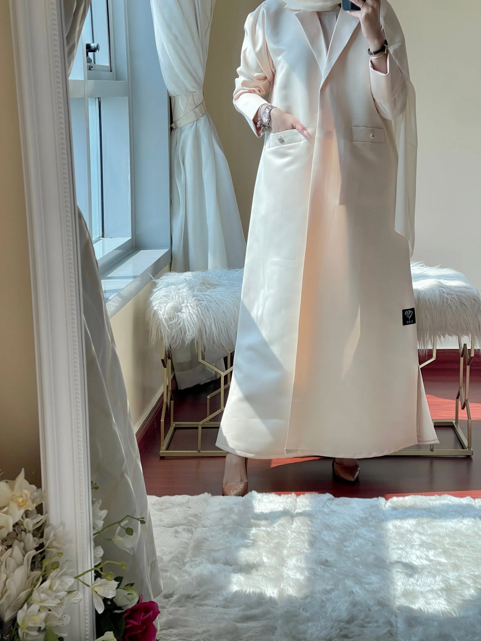 C-RTW-Cream-Satin-Coat-Abaya-Set - Image 3