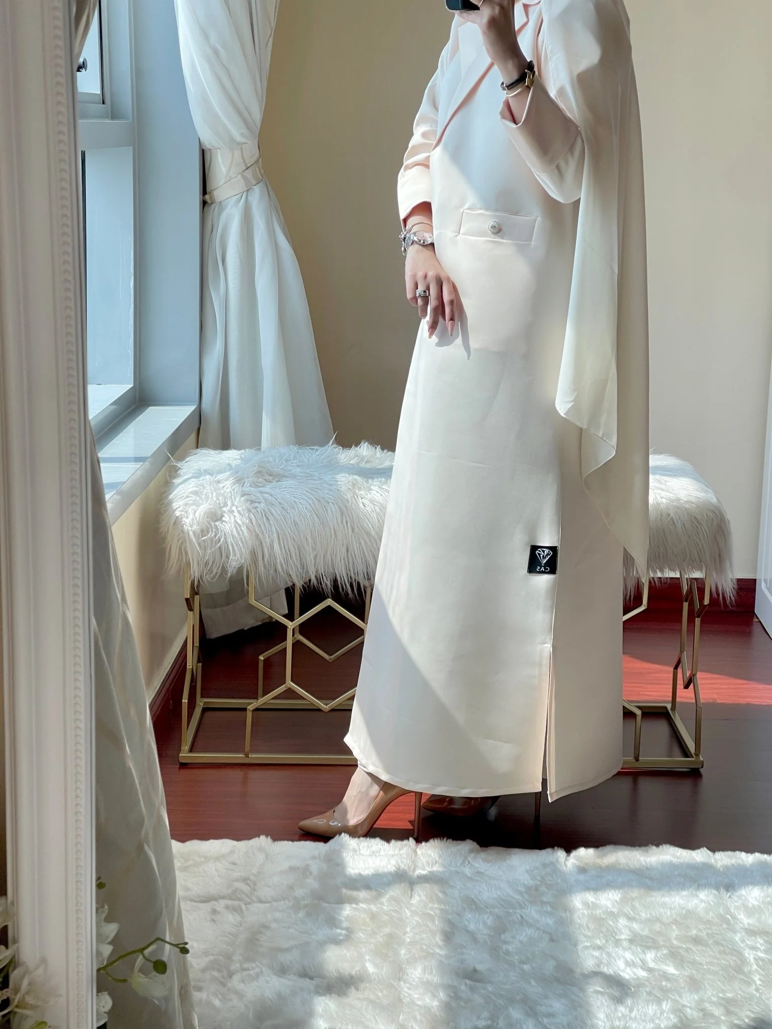 C-RTW-Cream-Satin-Coat-Abaya-Set - Image 4