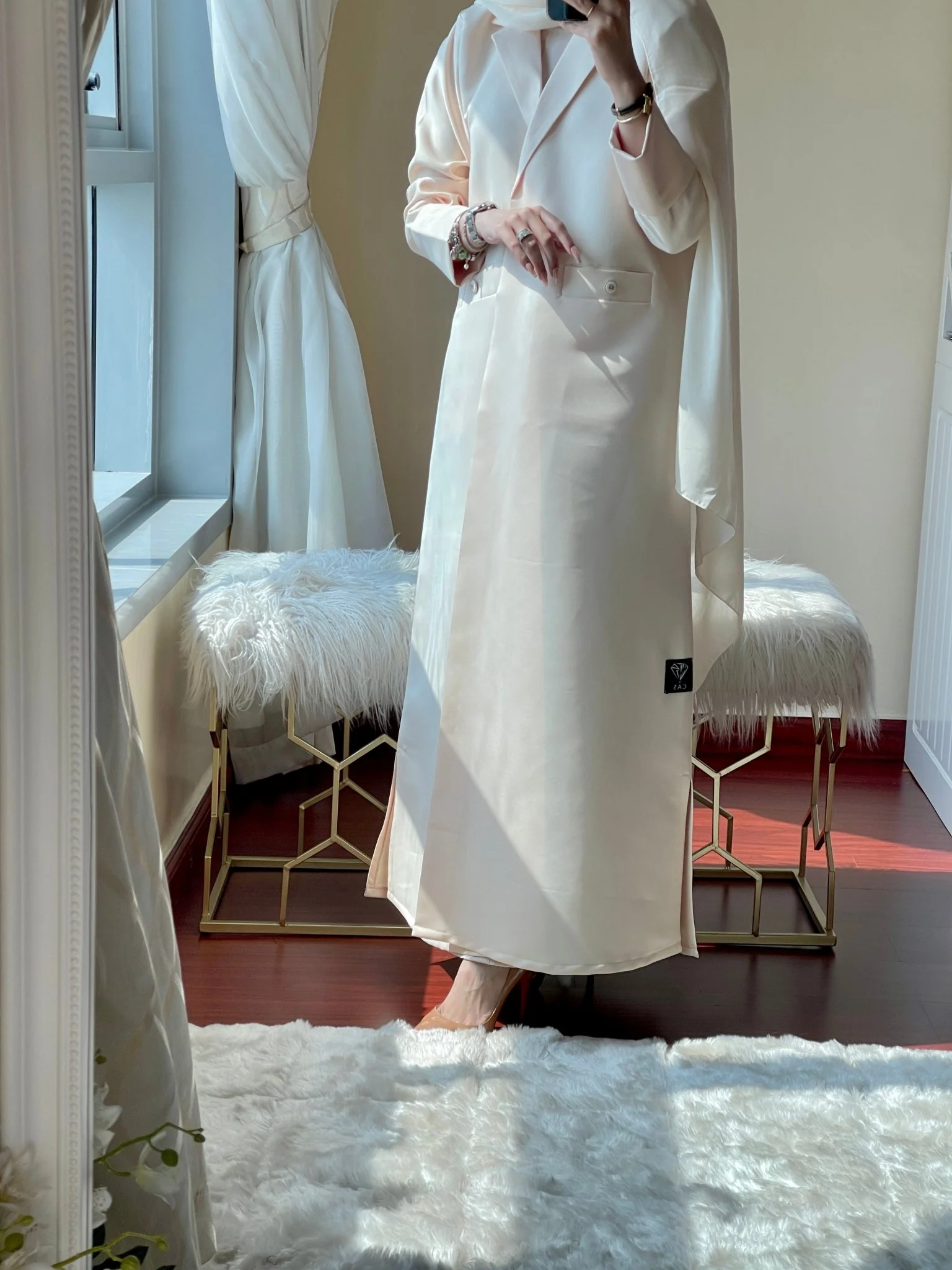 C-RTW-Cream-Satin-Coat-Abaya-Set - Image 5