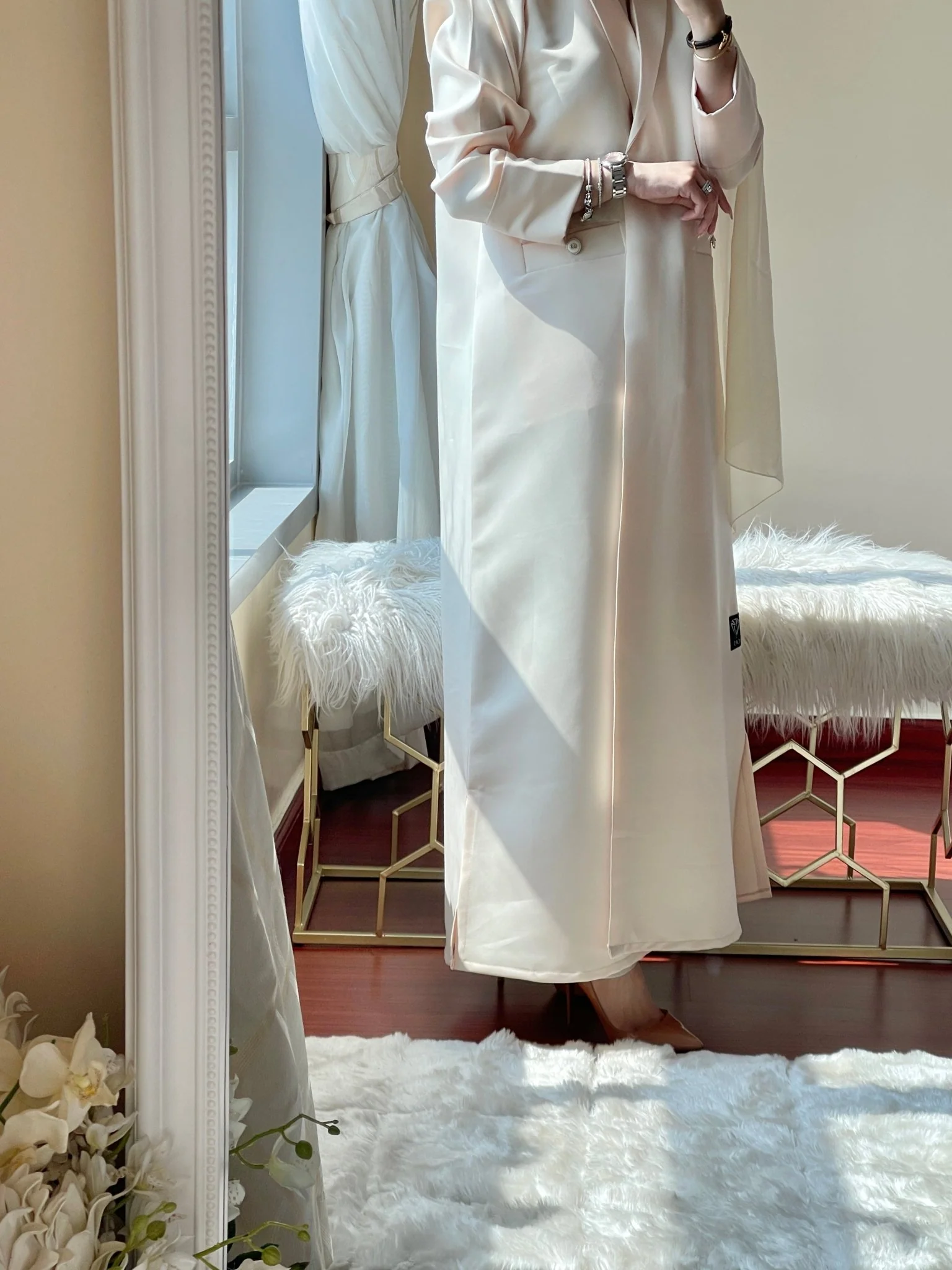 C-RTW-Cream-Satin-Coat-Abaya-Set - Image 6