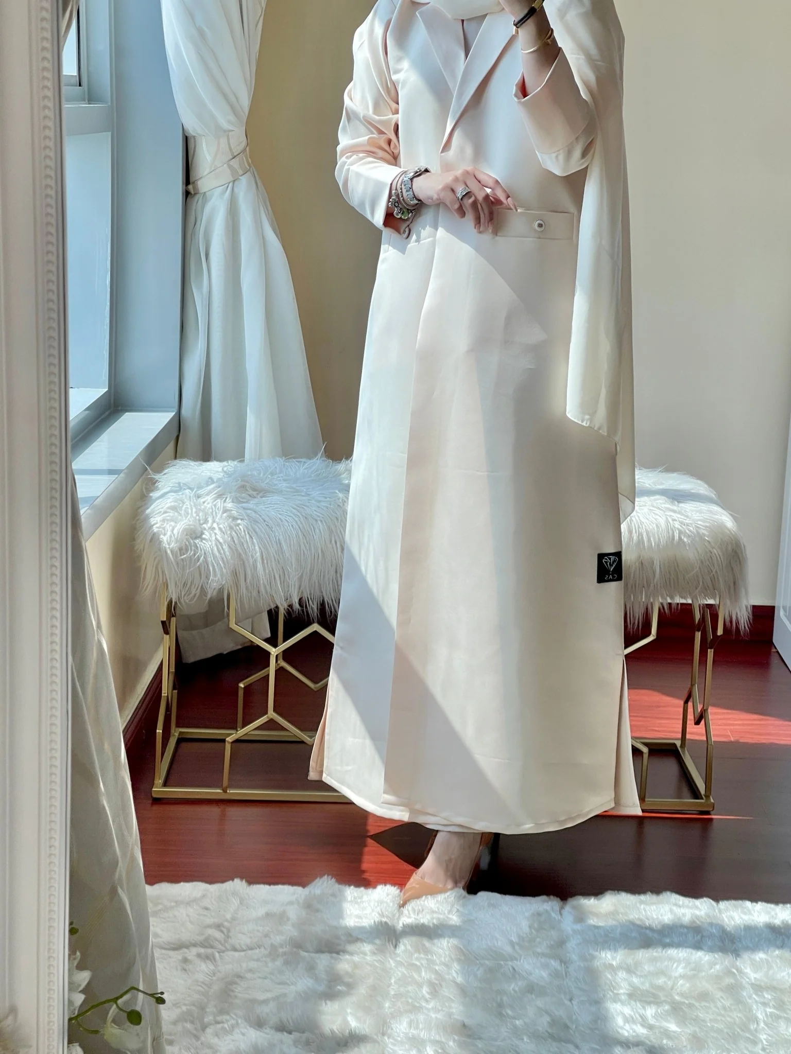 C-RTW-Cream-Satin-Coat-Abaya-Set - Image 7