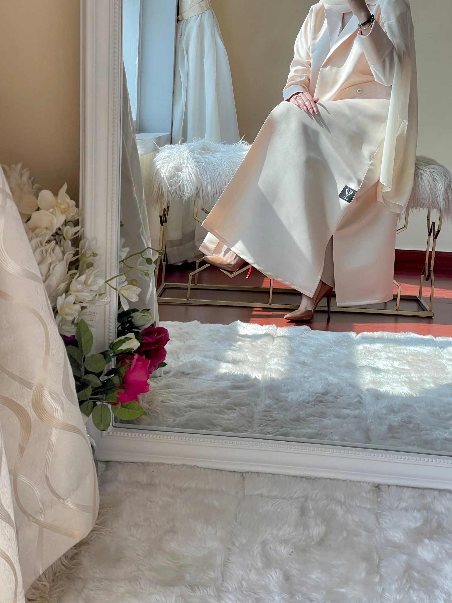 C-RTW-Cream-Satin-Coat-Abaya-Set - Image 9
