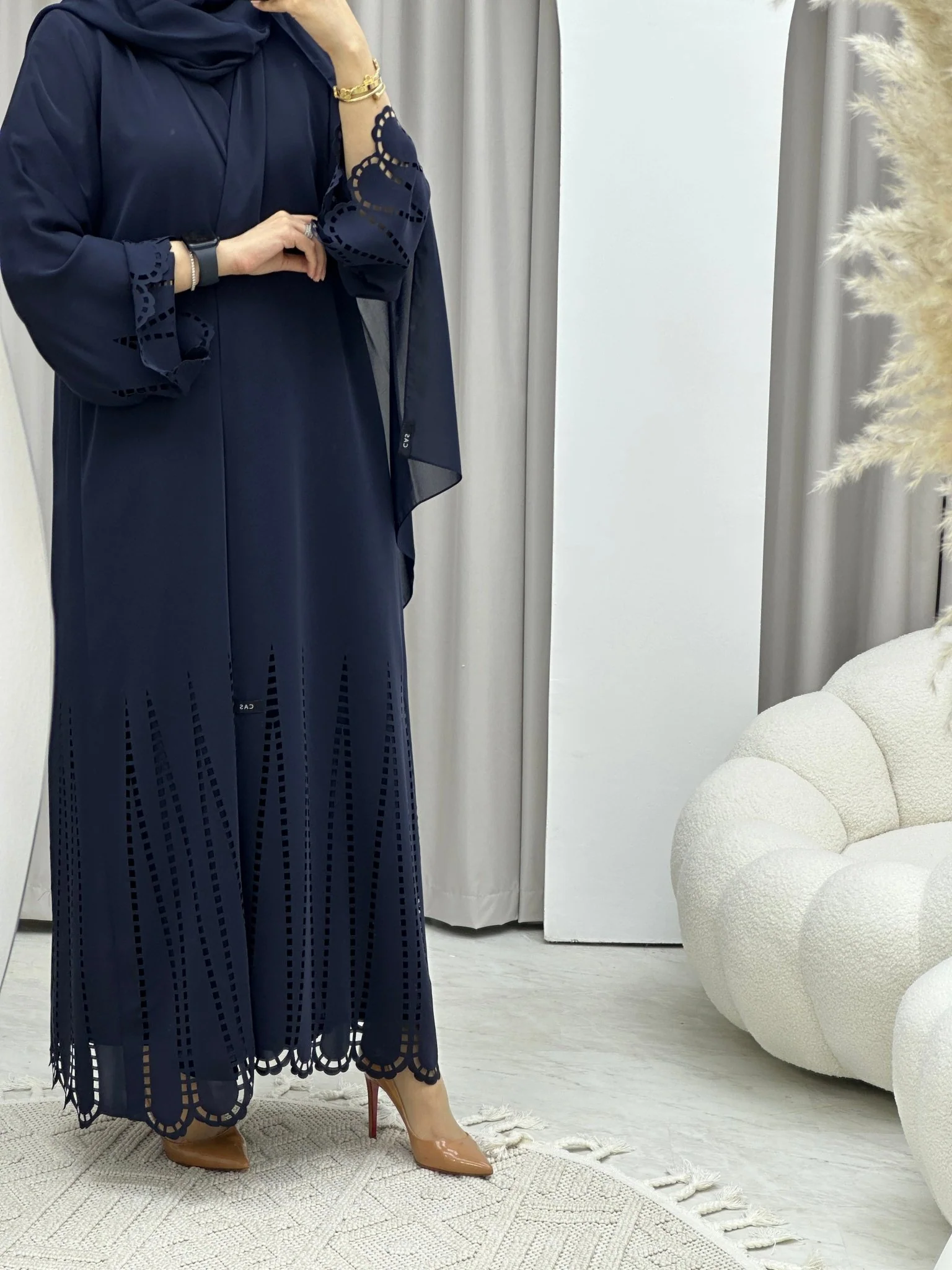 C RTW Laser Cut Navy Blue Abaya Set - Image 5