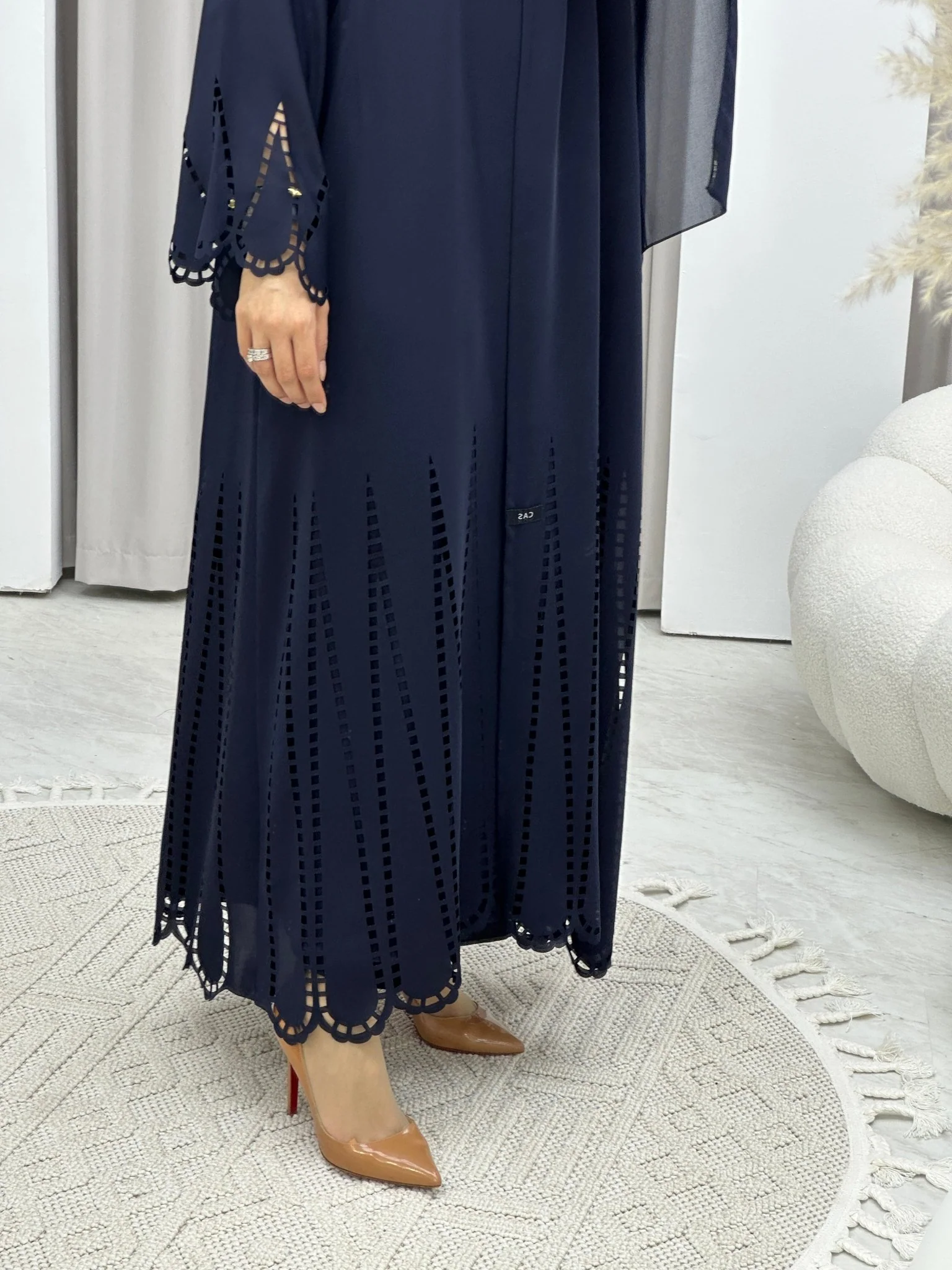 C RTW Laser Cut Navy Blue Abaya Set - Image 7