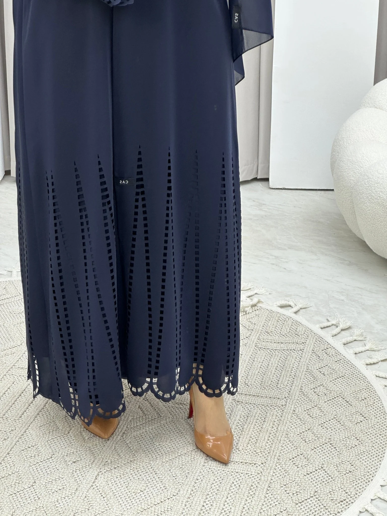 C RTW Laser Cut Navy Blue Abaya Set - Image 3
