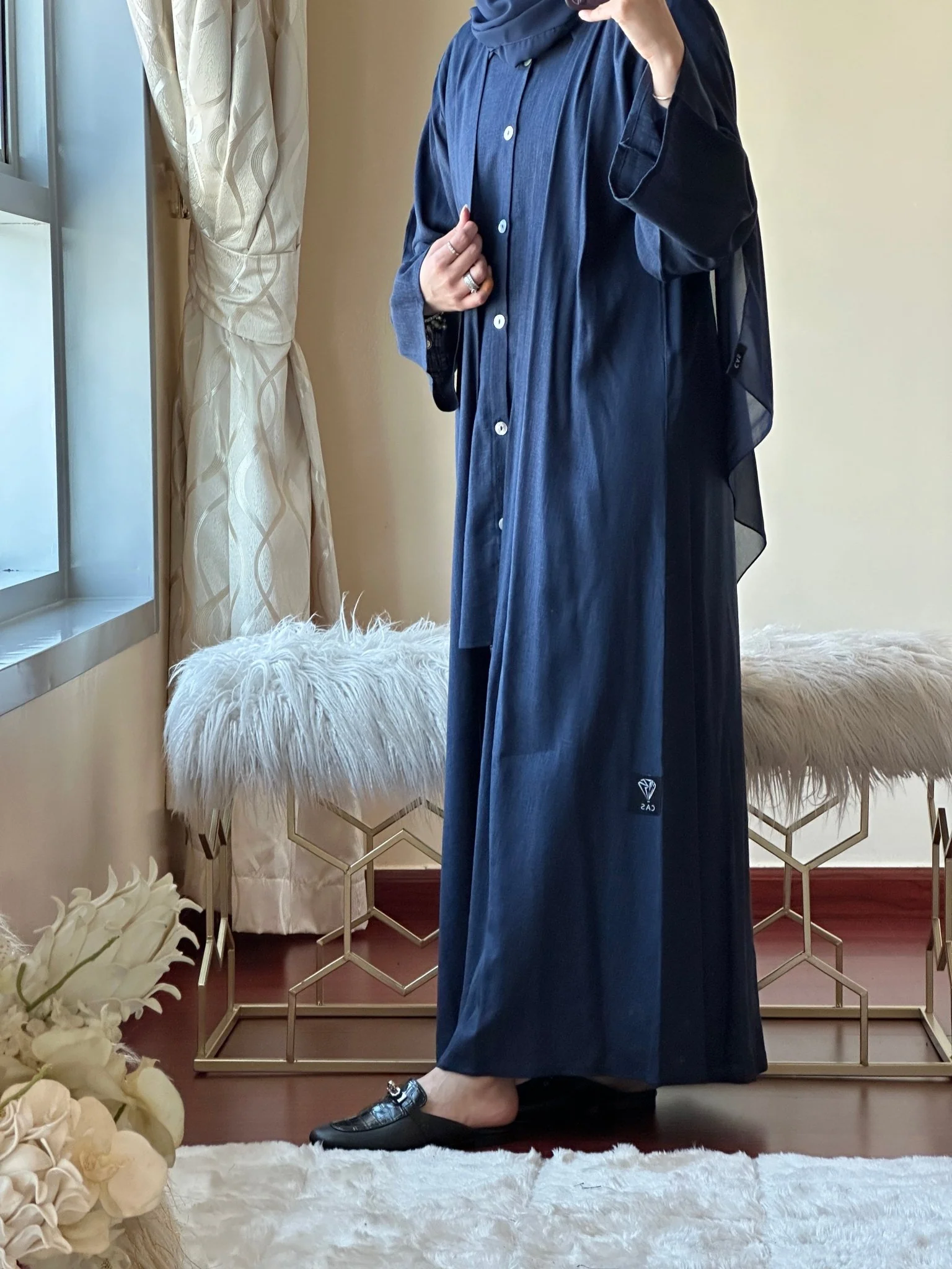 C-RTW-Navy-Blue-Summer-Linen-Travel-Abaya-Set - Image 3