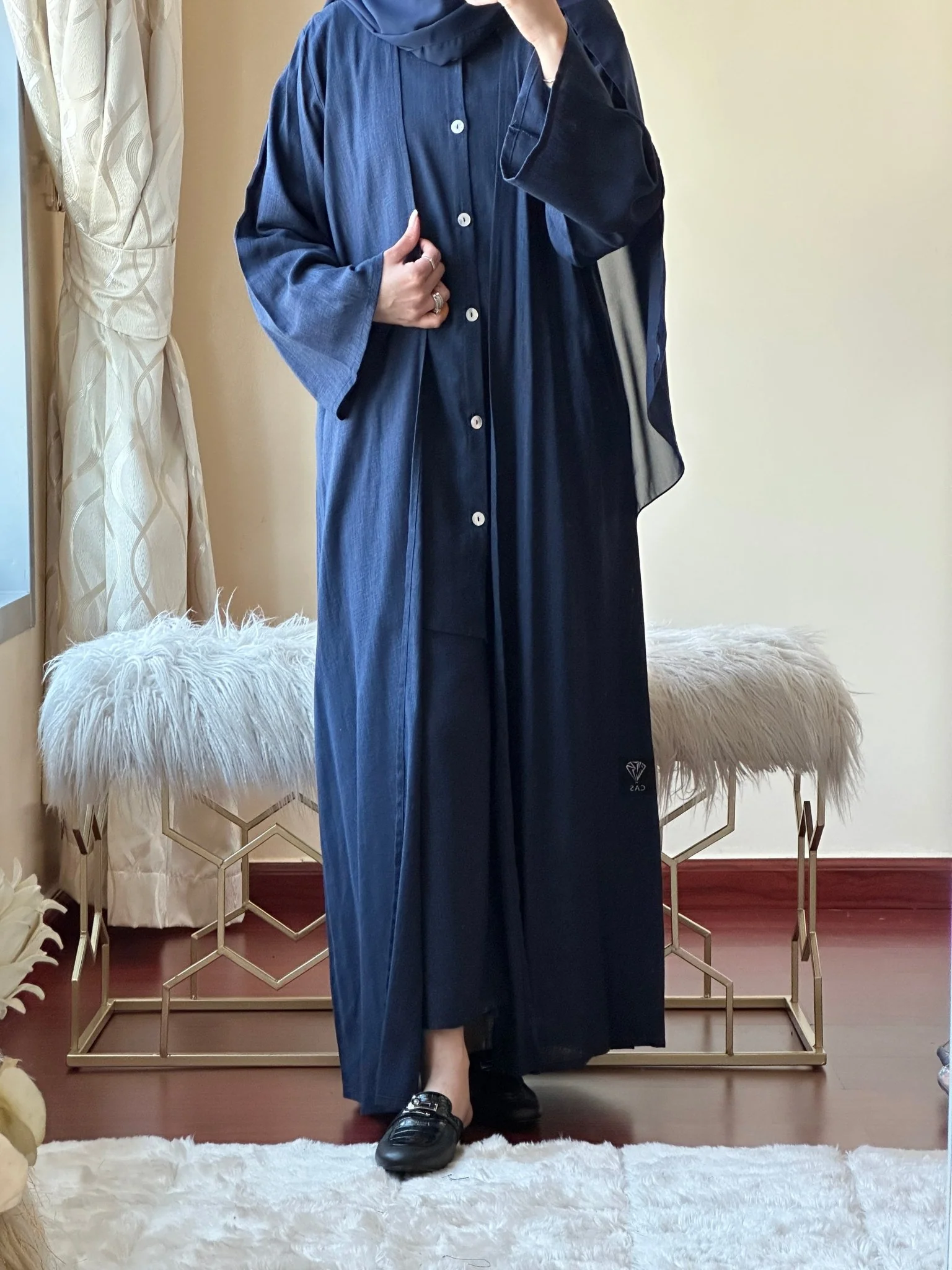 C-RTW-Navy-Blue-Summer-Linen-Travel-Abaya-Set - Image 5