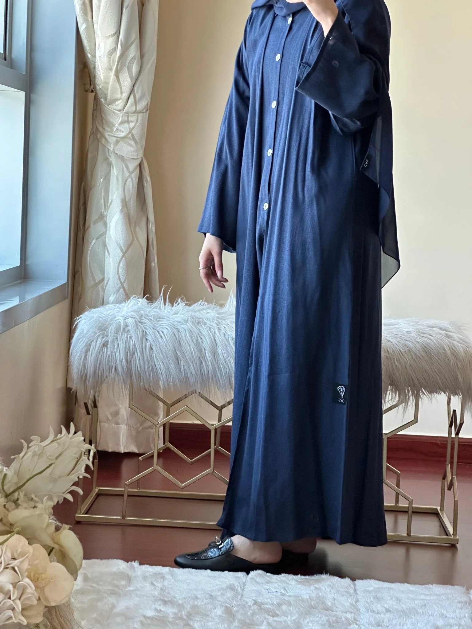 C-RTW-Navy-Blue-Summer-Linen-Travel-Abaya-Set - Image 7