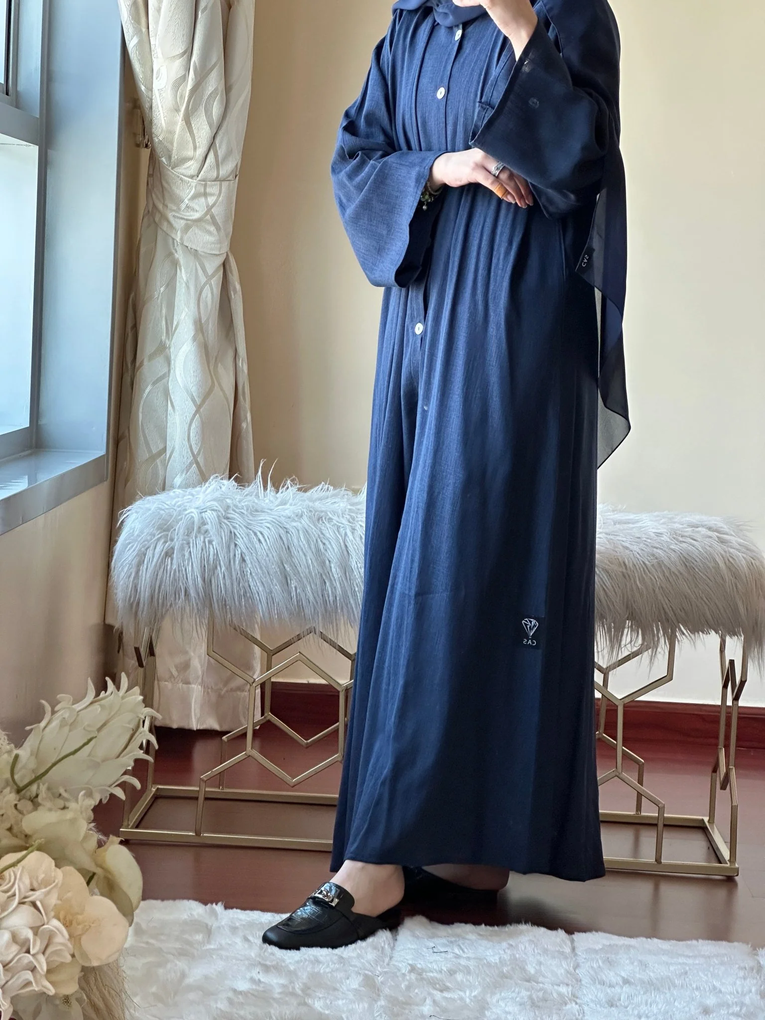 C-RTW-Navy-Blue-Summer-Linen-Travel-Abaya-Set - Image 9