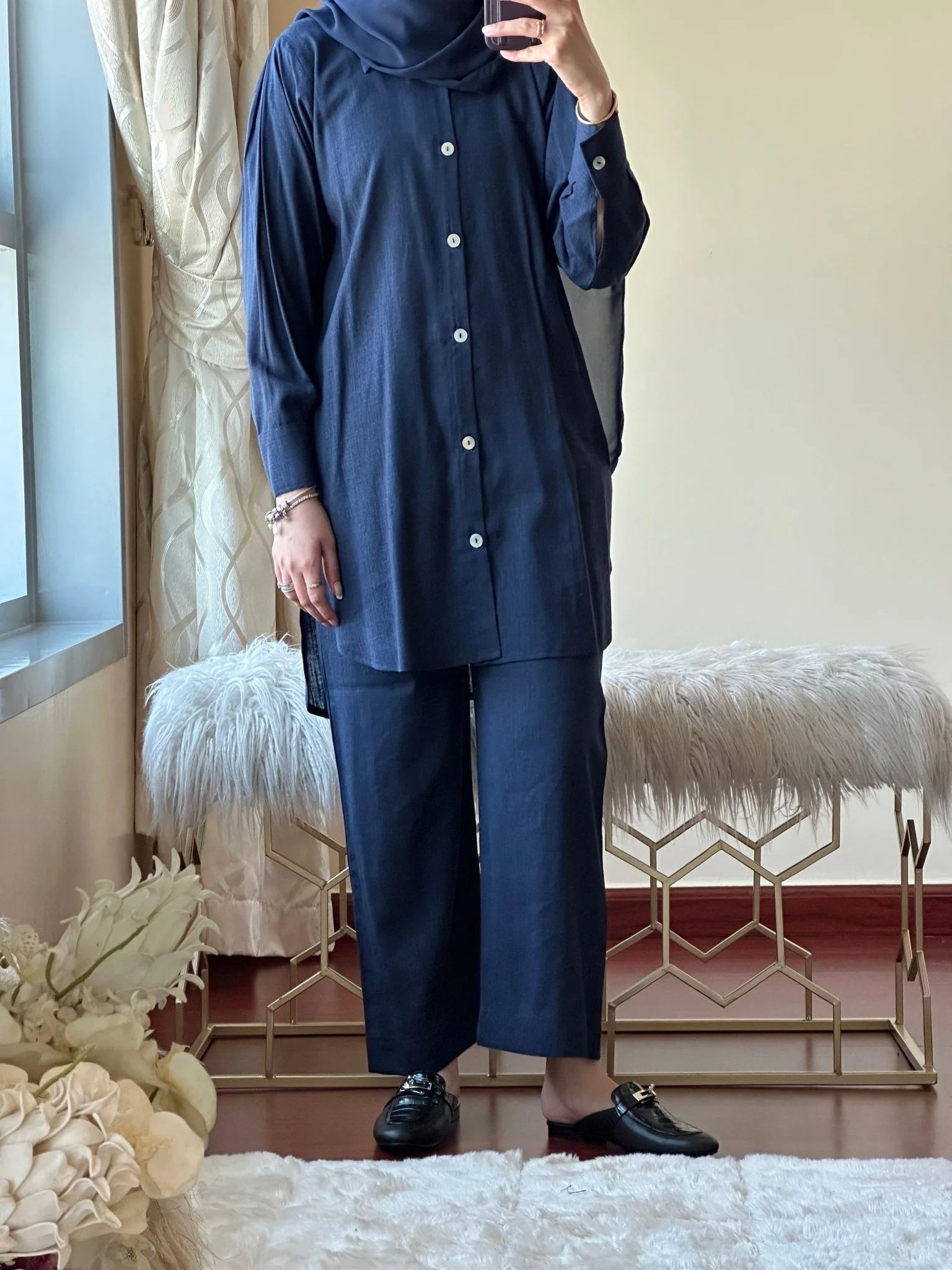 C RTW Navy Blue Summer Linen Travel Set - Image 3