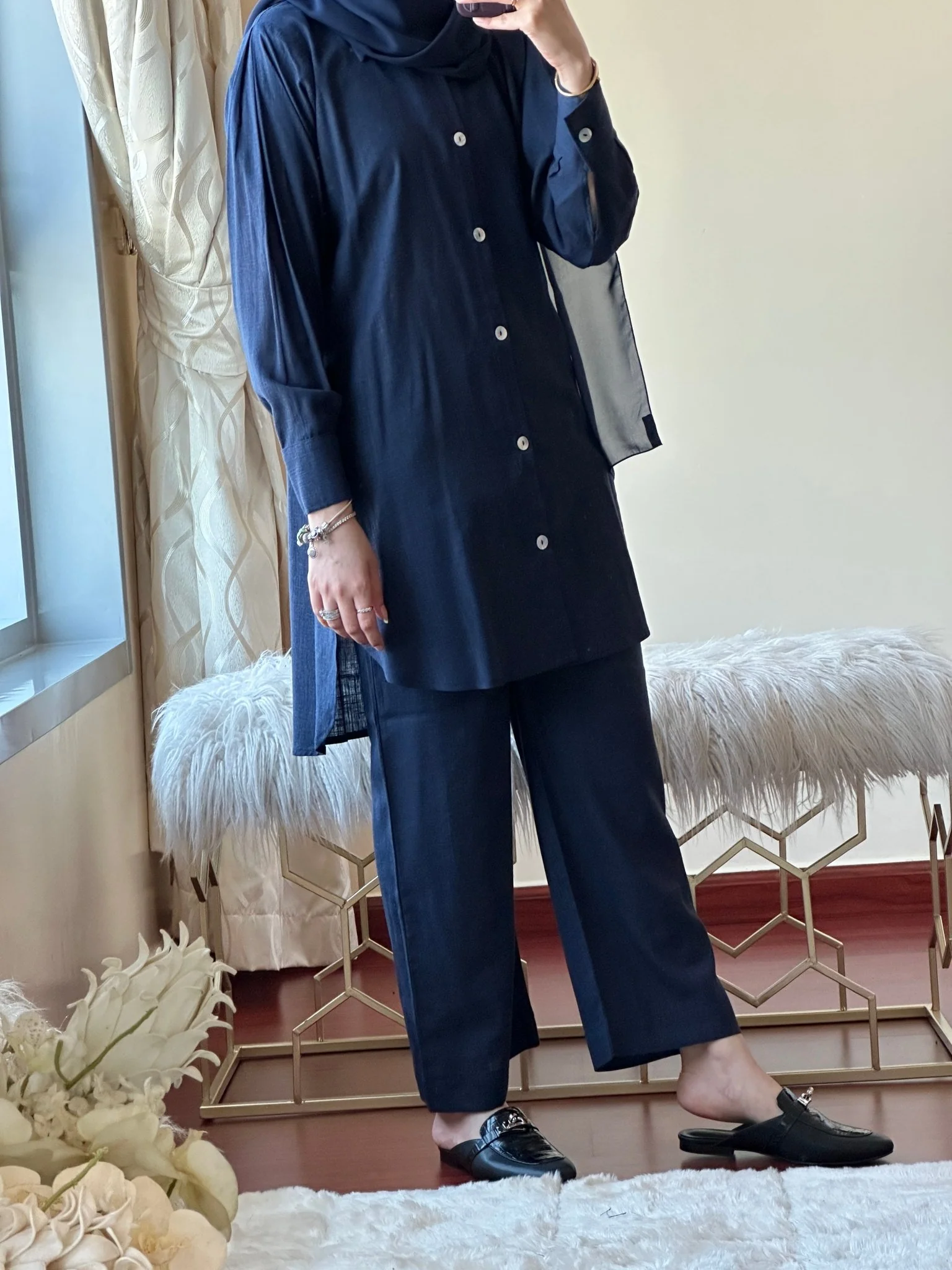 C RTW Navy Blue Summer Linen Travel Set - Image 4