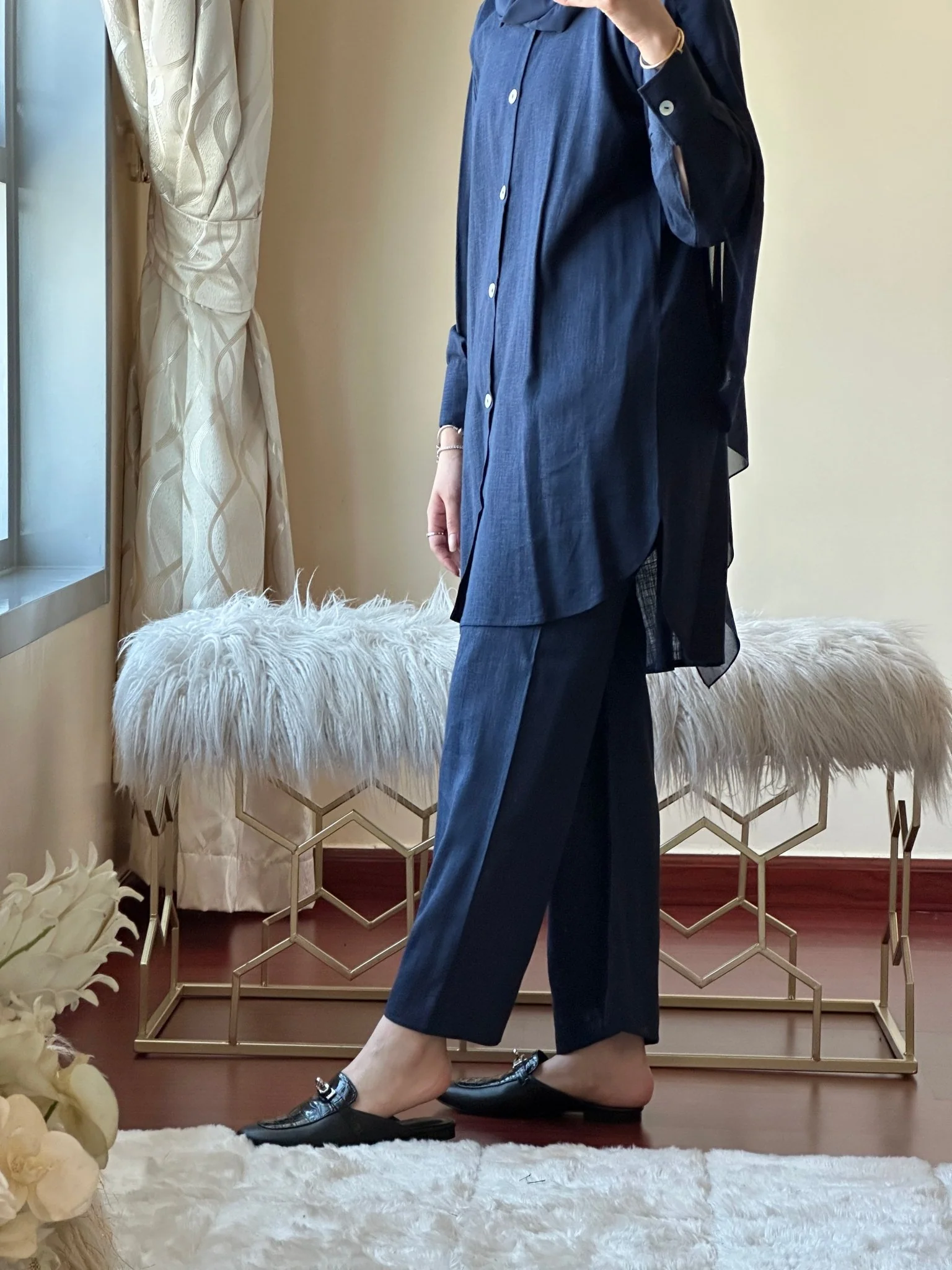 C RTW Navy Blue Summer Linen Travel Set - Image 5