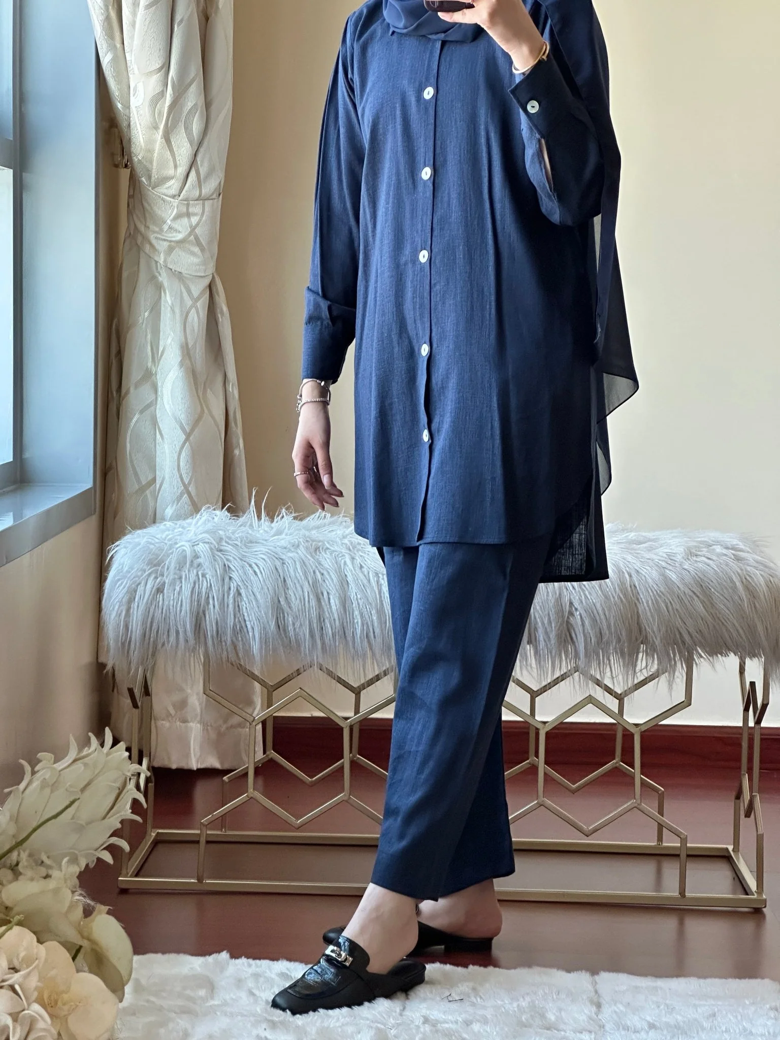 C RTW Navy Blue Summer Linen Travel Set - Image 6