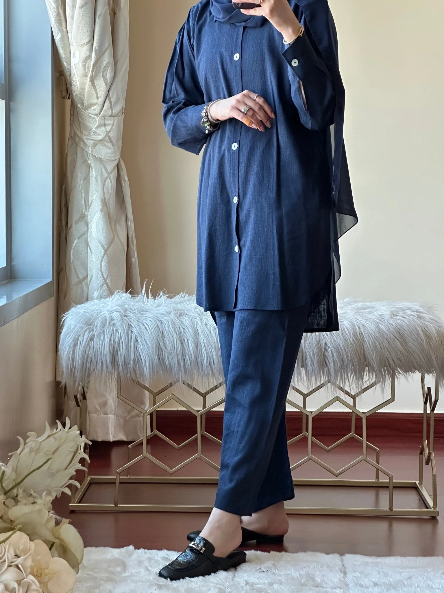 C RTW Navy Blue Summer Linen Travel Set - Image 7