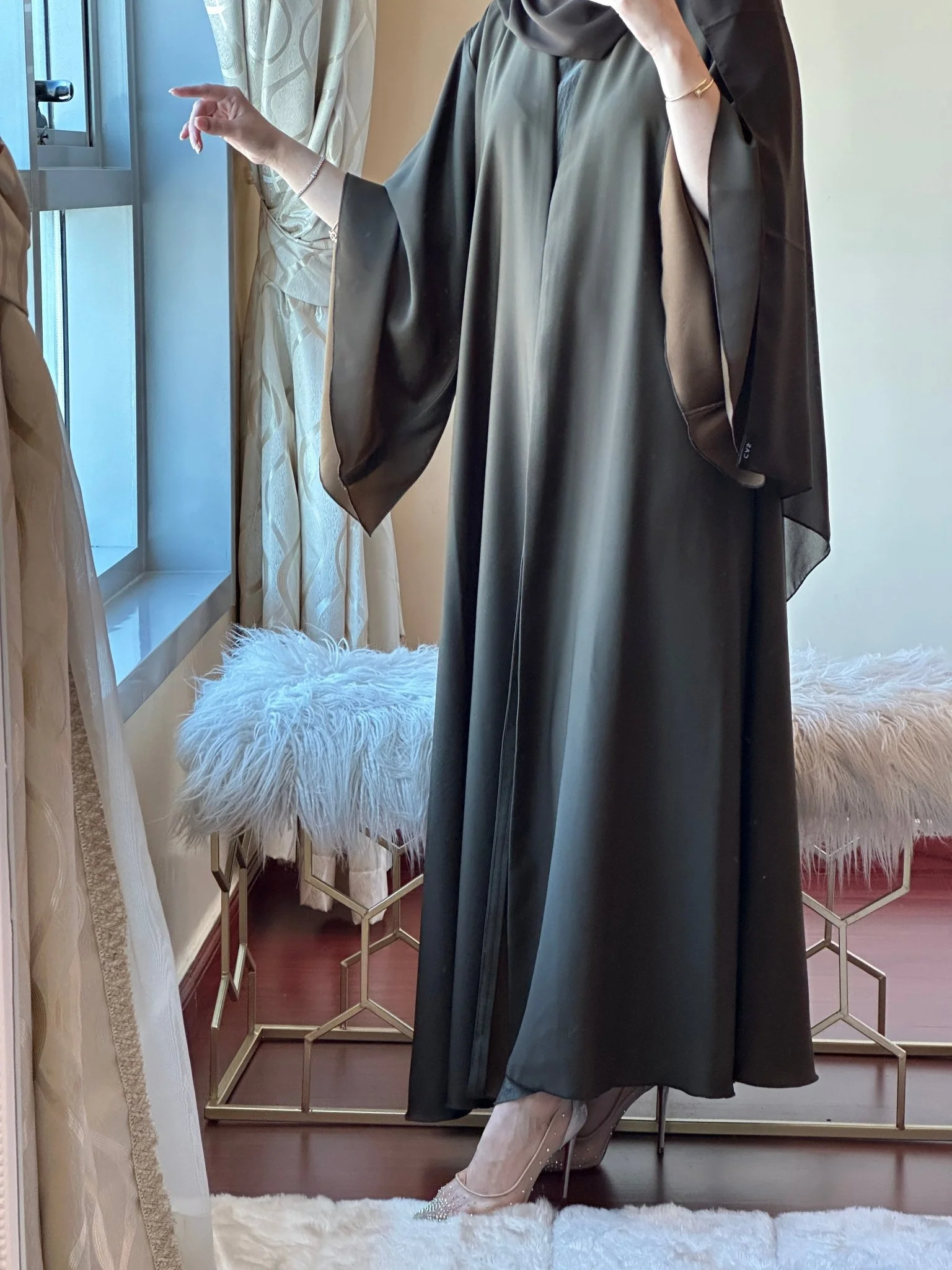 C-OliveGreen-Gold-Duotone-Abaya - Image 6