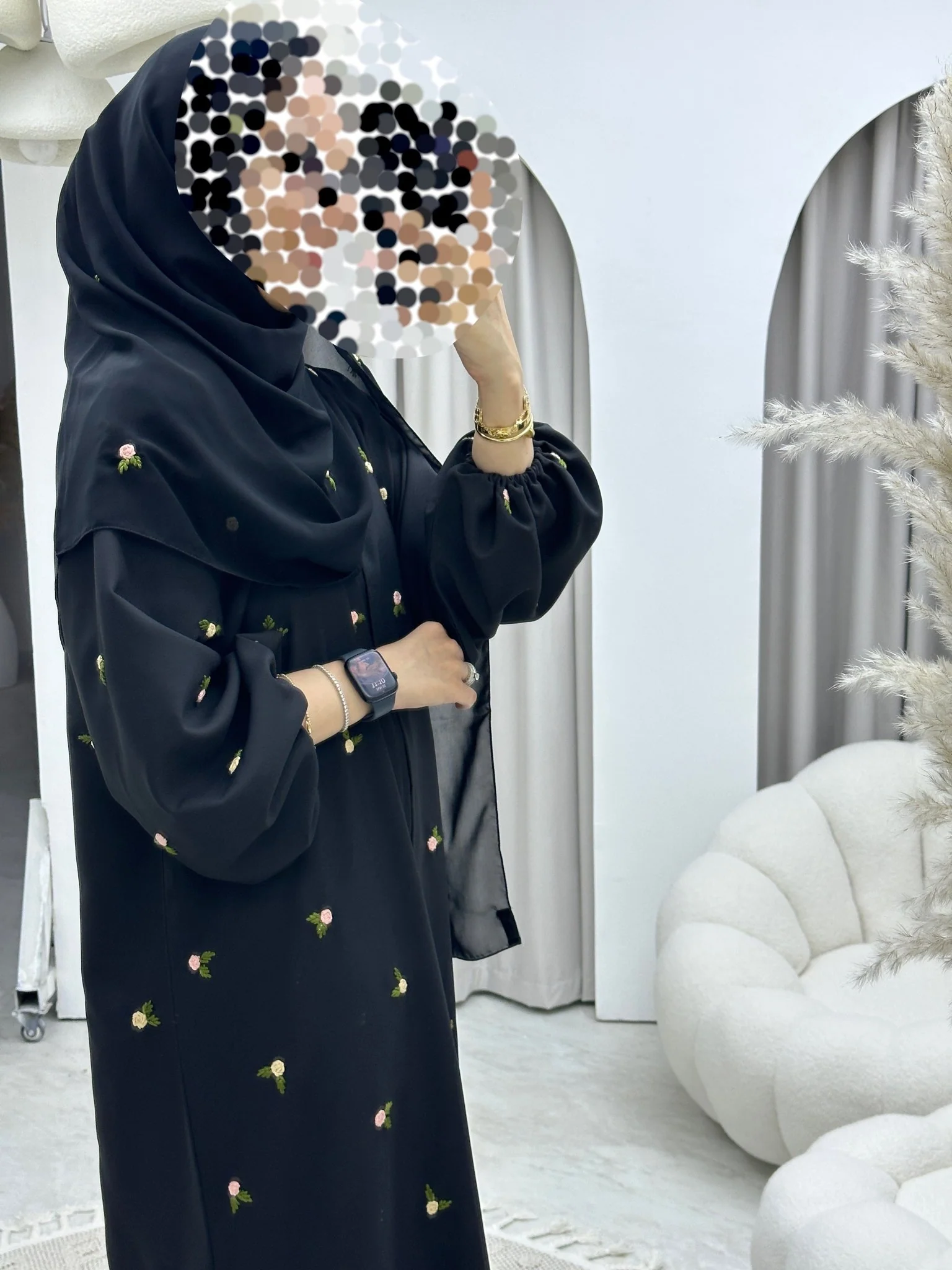 C RTW Peach Pink Rose Abaya - Image 9