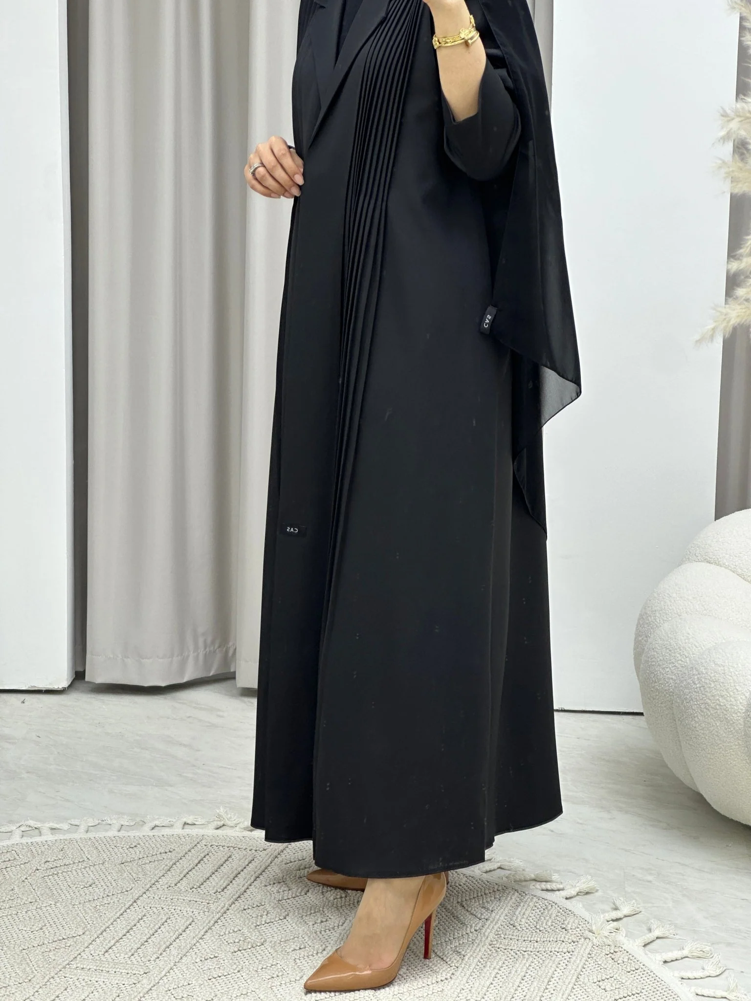 C RTW Pleated Black Abaya Coat Set - C2543 - Image 3