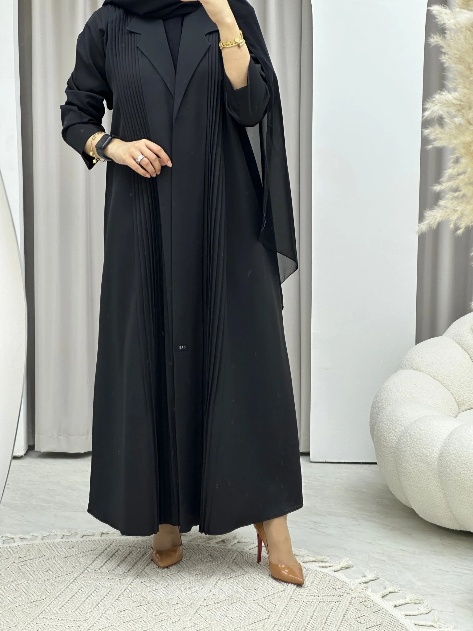 C RTW Pleated Black Abaya Coat Set - C2543 - Image 4