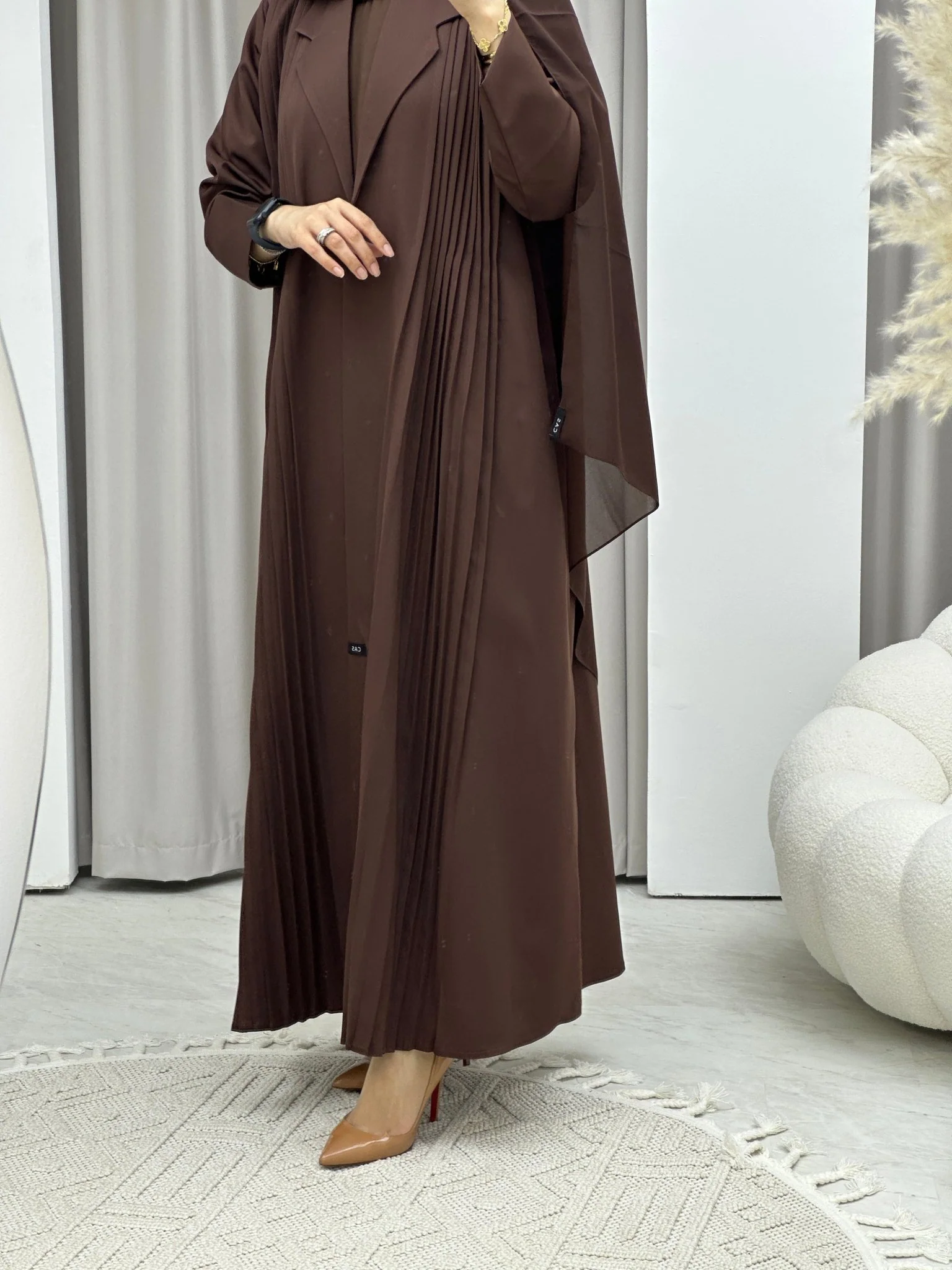 C RTW Pleated Brown Abaya Coat Set - Image 4