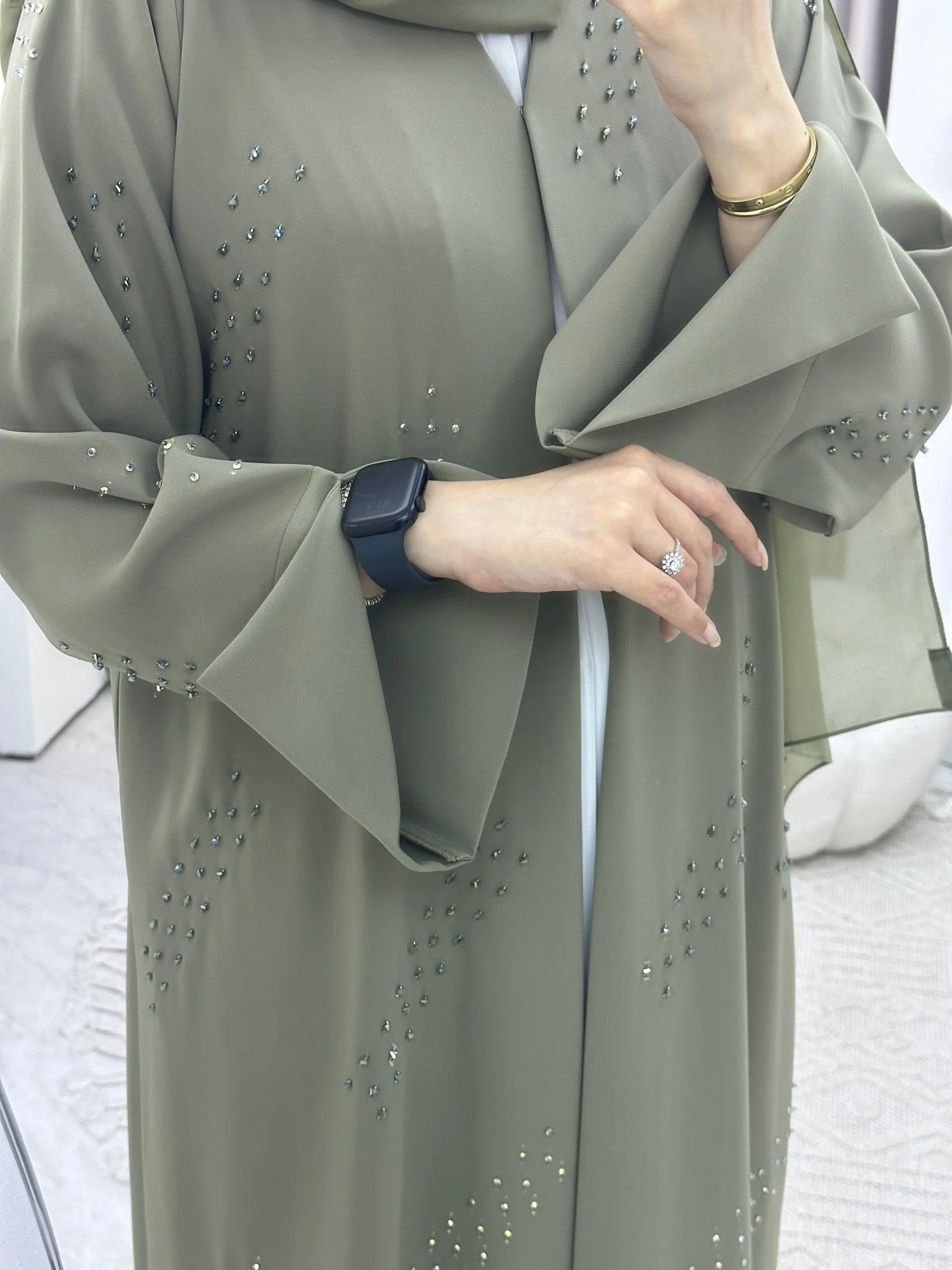 C RTW Ramadan Green Beads Eid Abaya - Image 2