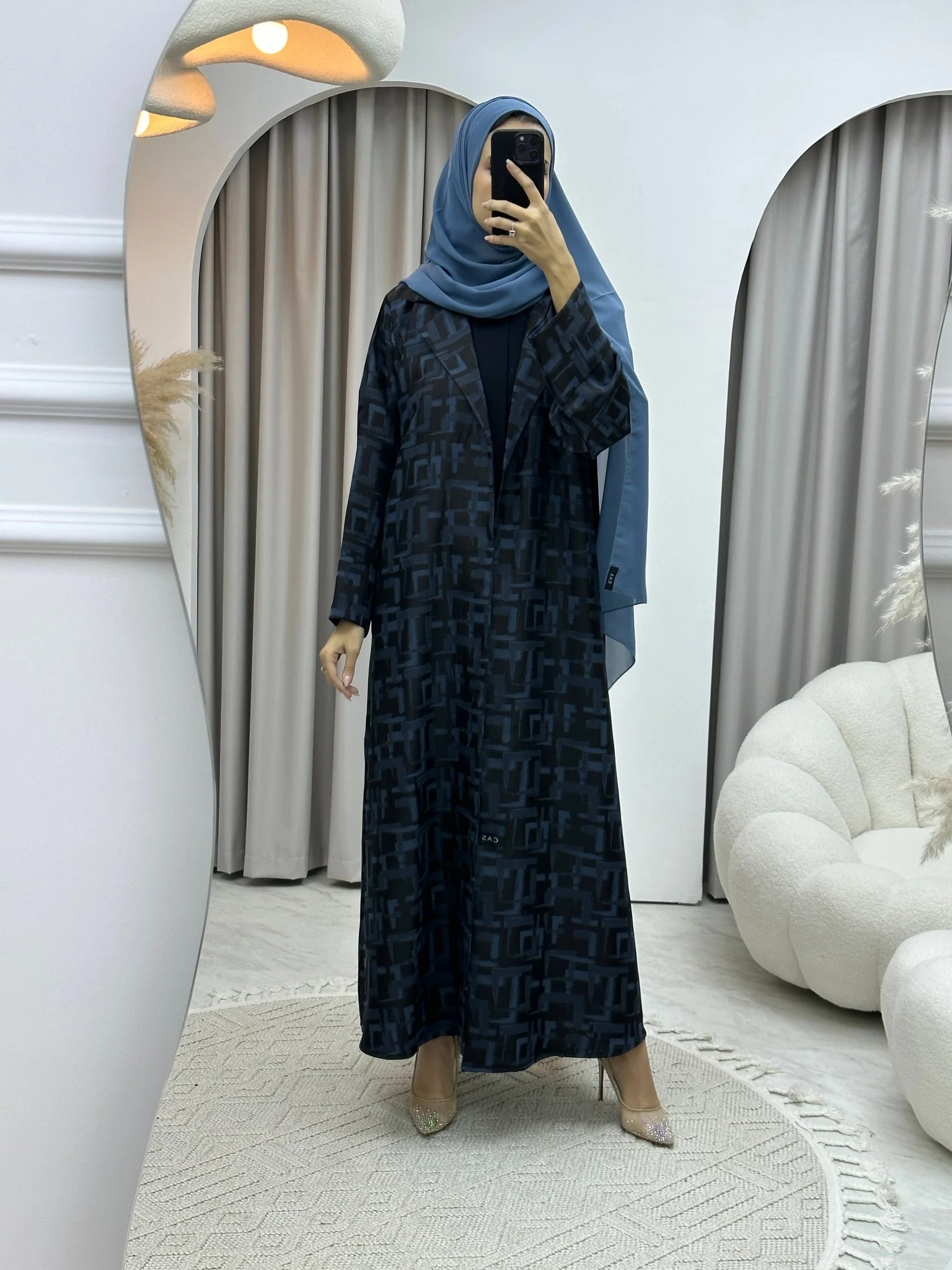 C RTW Square Winter Blue Coat Abaya - Image 7