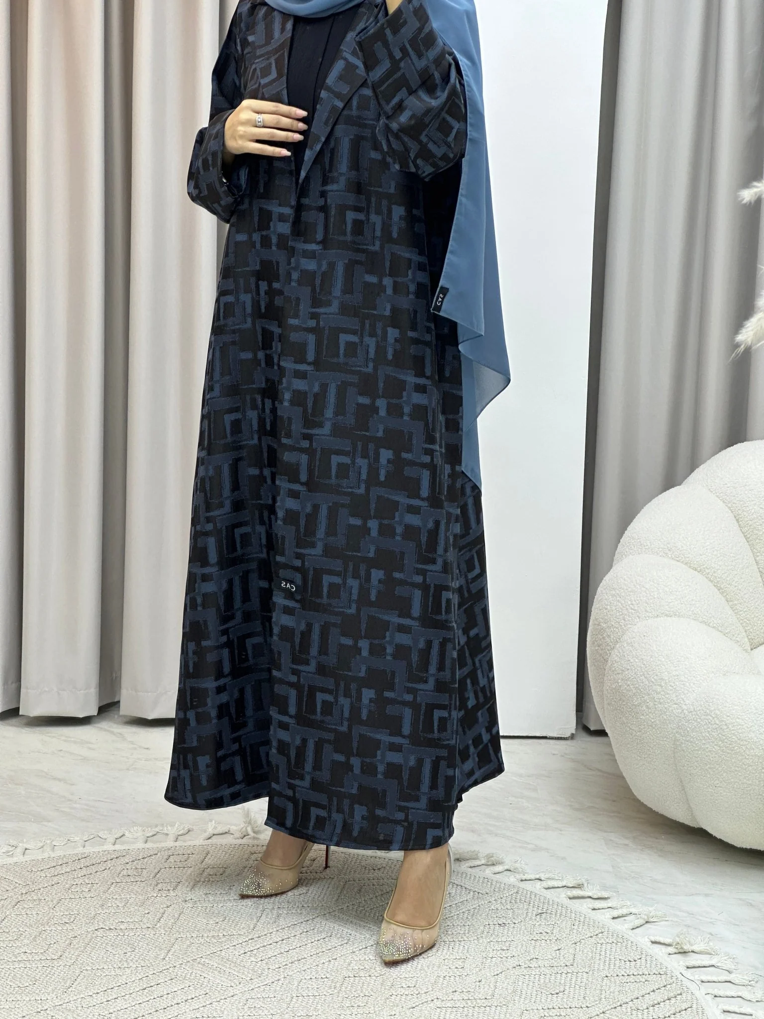 C RTW Square Winter Blue Coat Abaya - Image 8