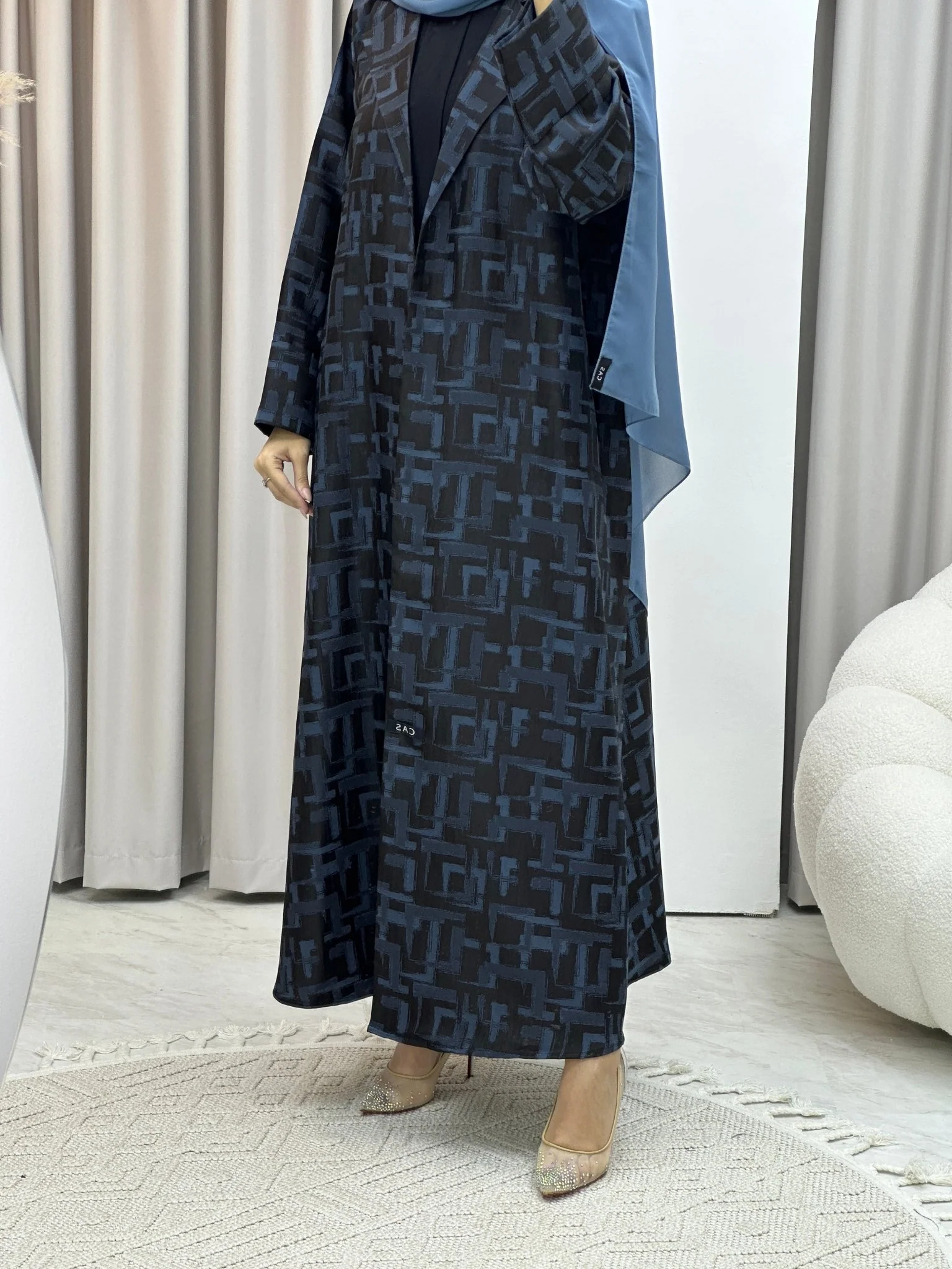 C RTW Square Winter Blue Coat Abaya - Image 9