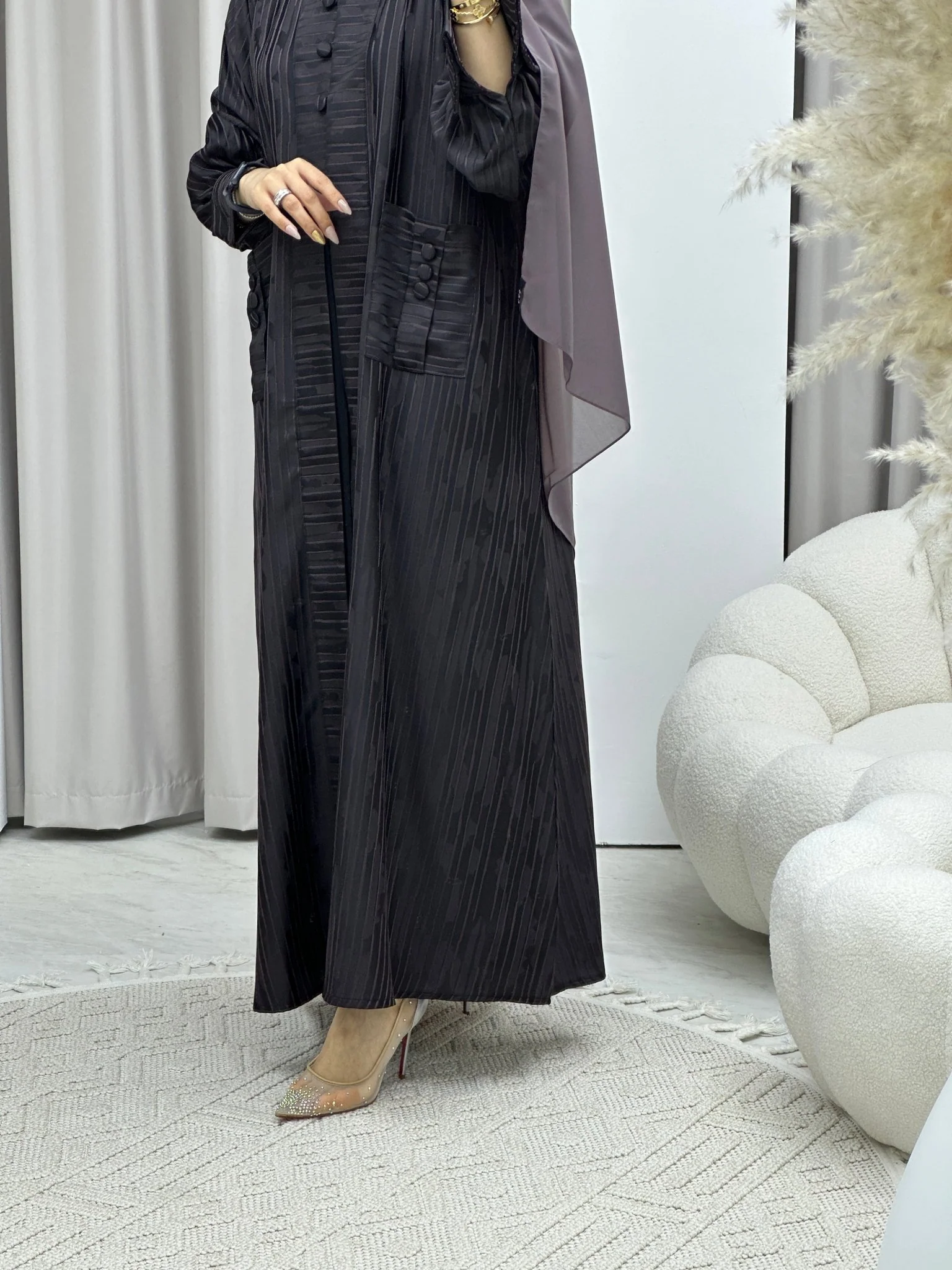 C RTW Stripe Print Purple Abaya - Image 4