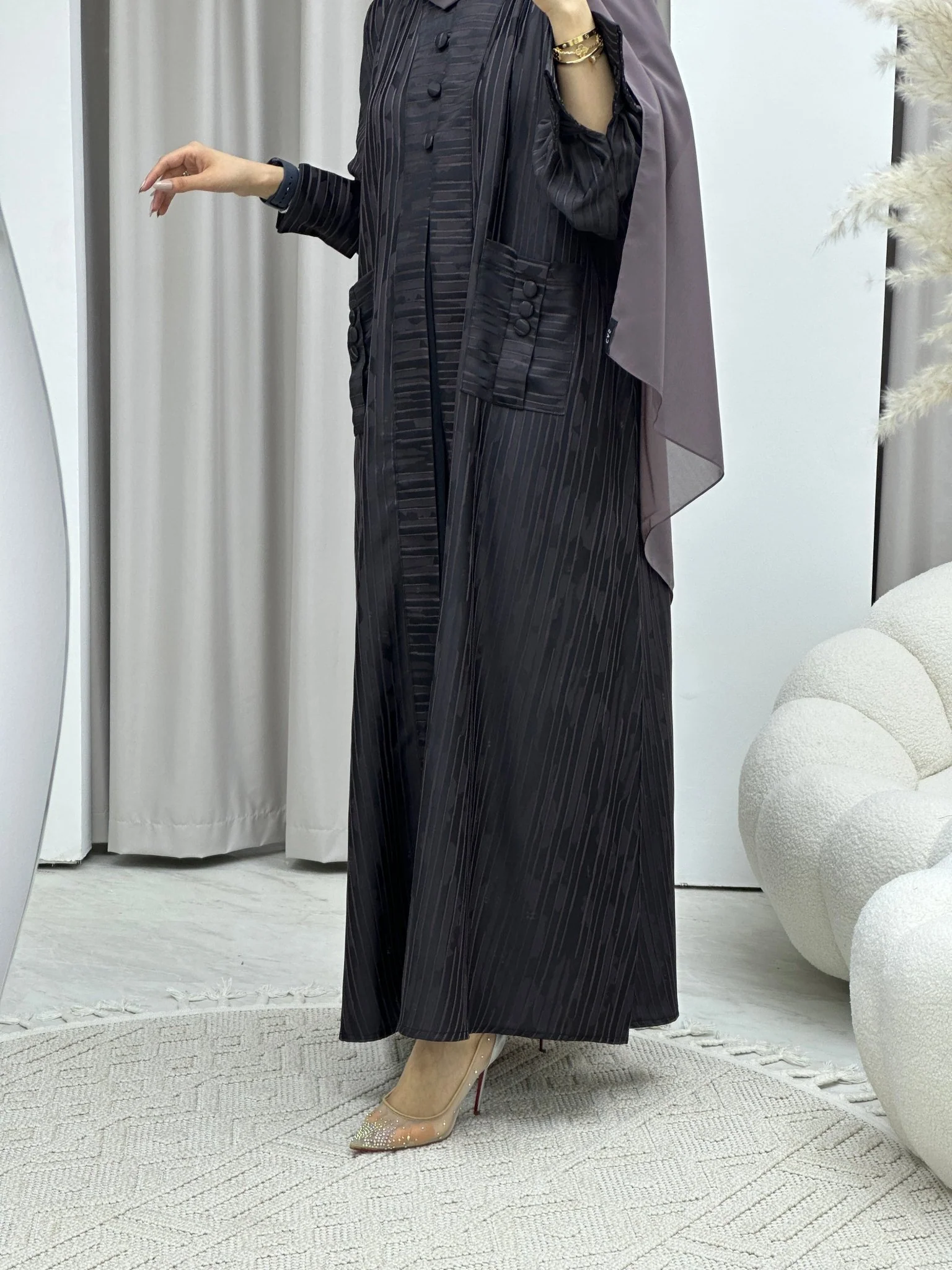 C RTW Stripe Print Purple Abaya - Image 6