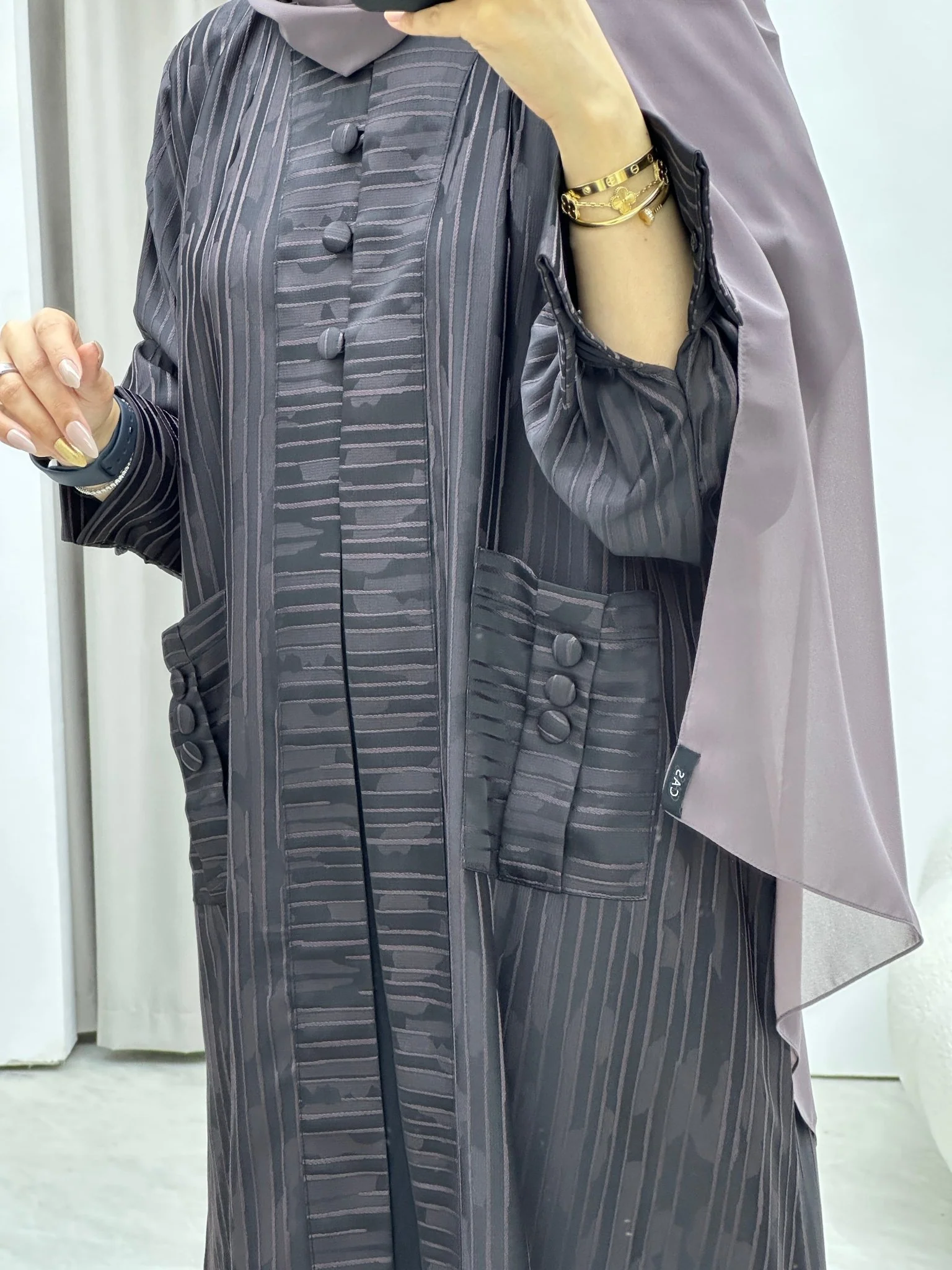 C RTW Stripe Print Purple Abaya - Image 7