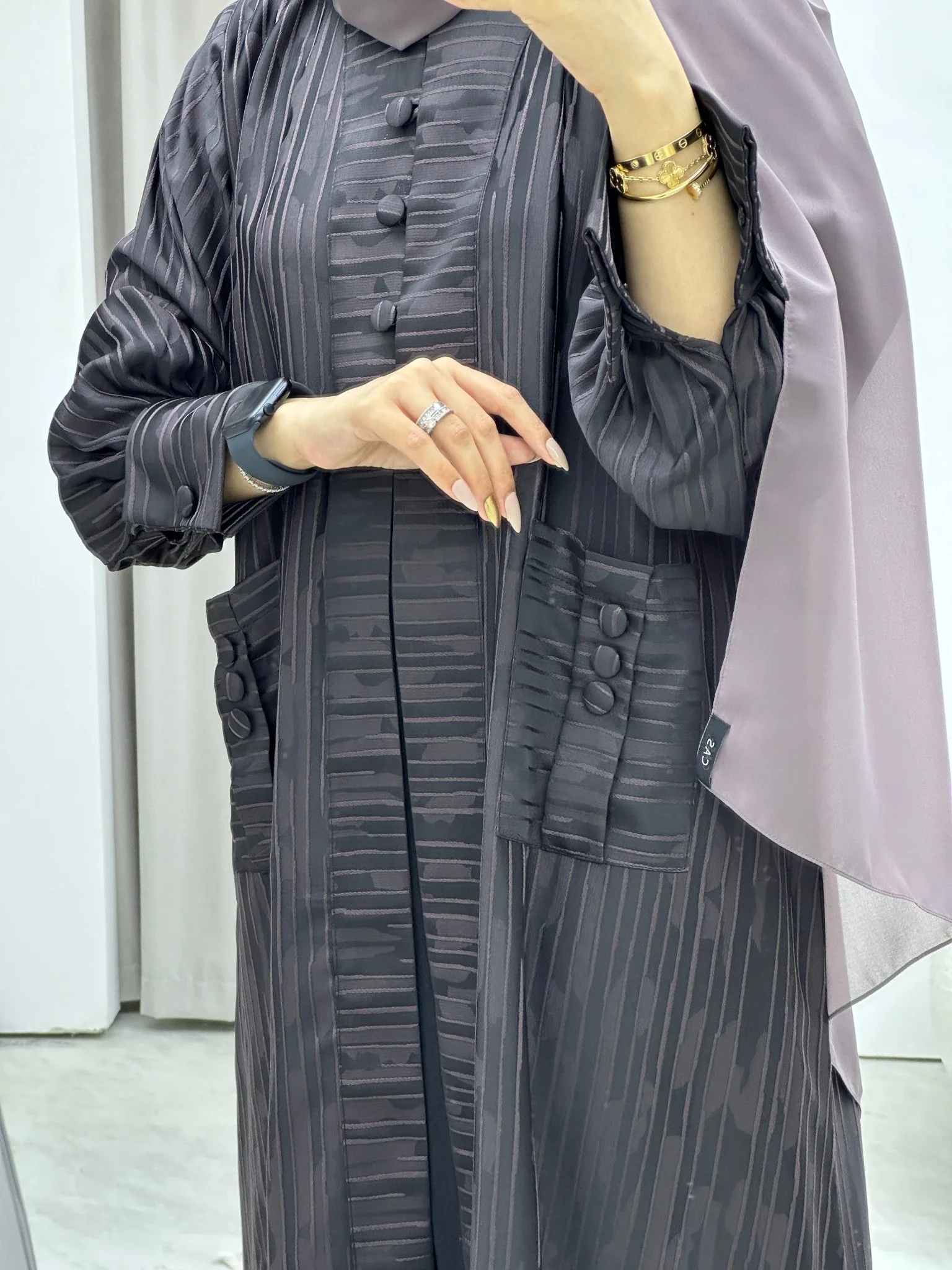 C RTW Stripe Print Purple Abaya - Image 8