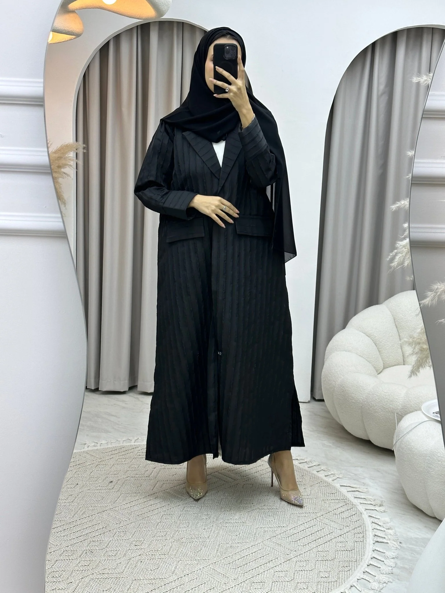 C Striped Black Coat Abaya - Image 4