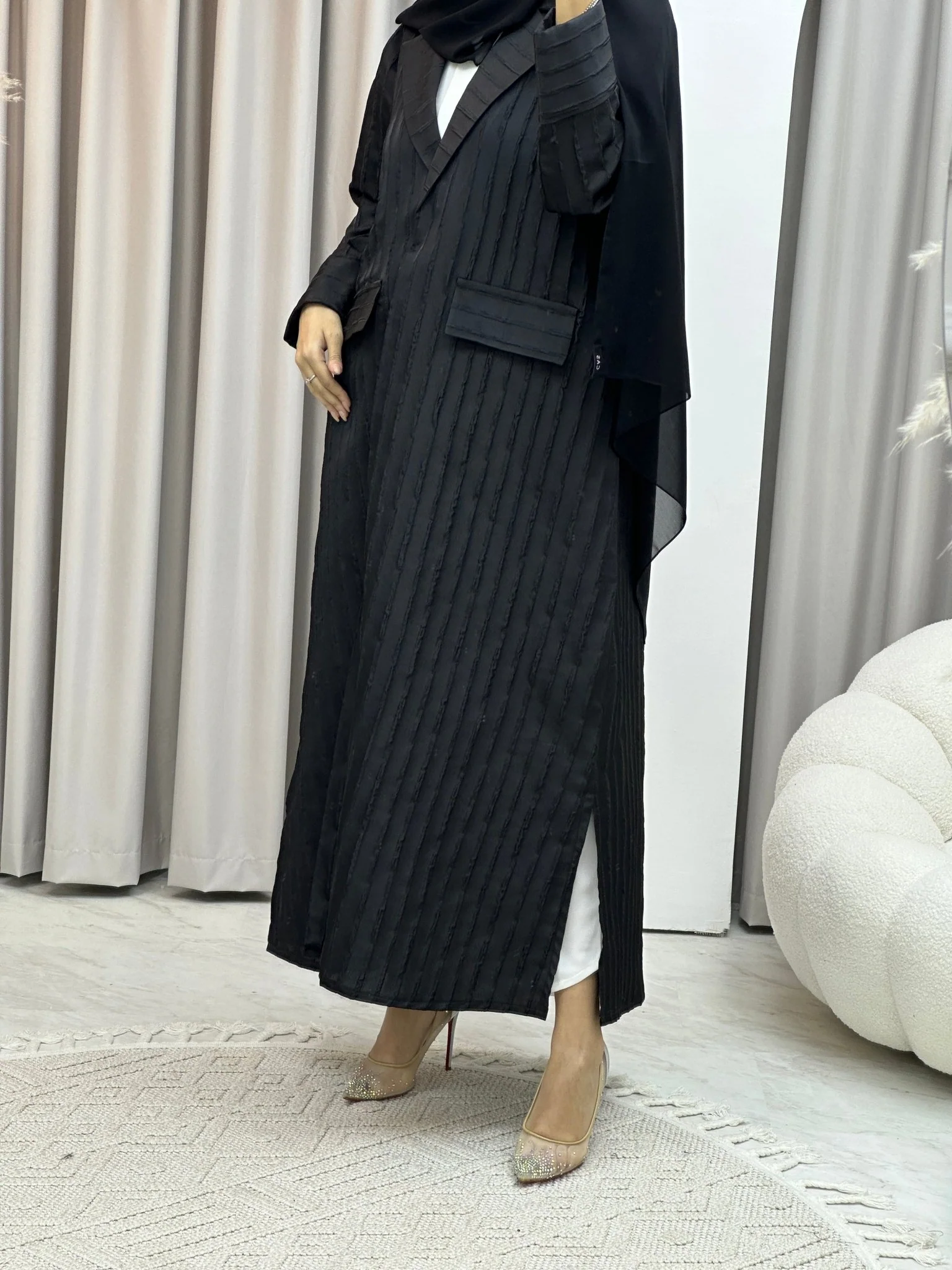 C Striped Black Coat Abaya - Image 7