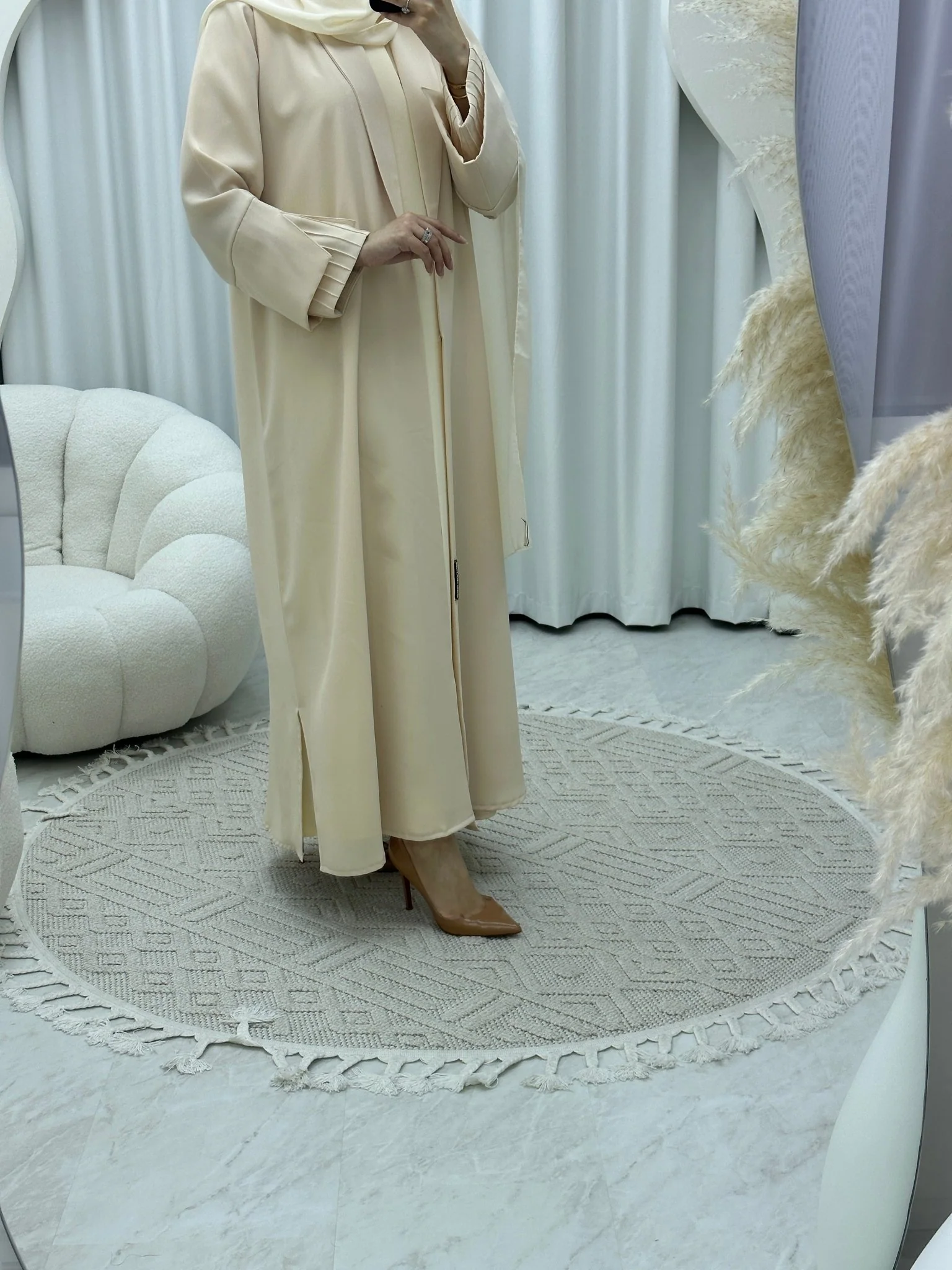 C RTW Striped Sleeves Cream Abaya - Image 7